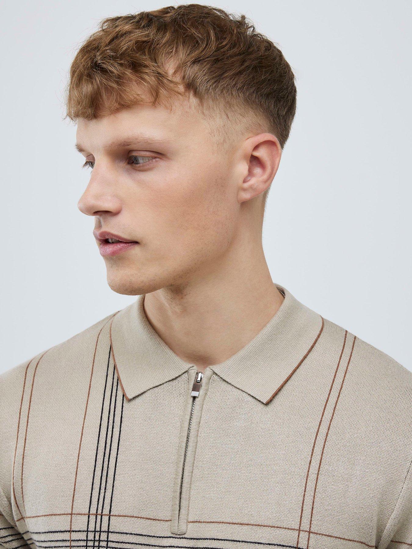  image of river-island-abstract-check-polo-shirt-cream