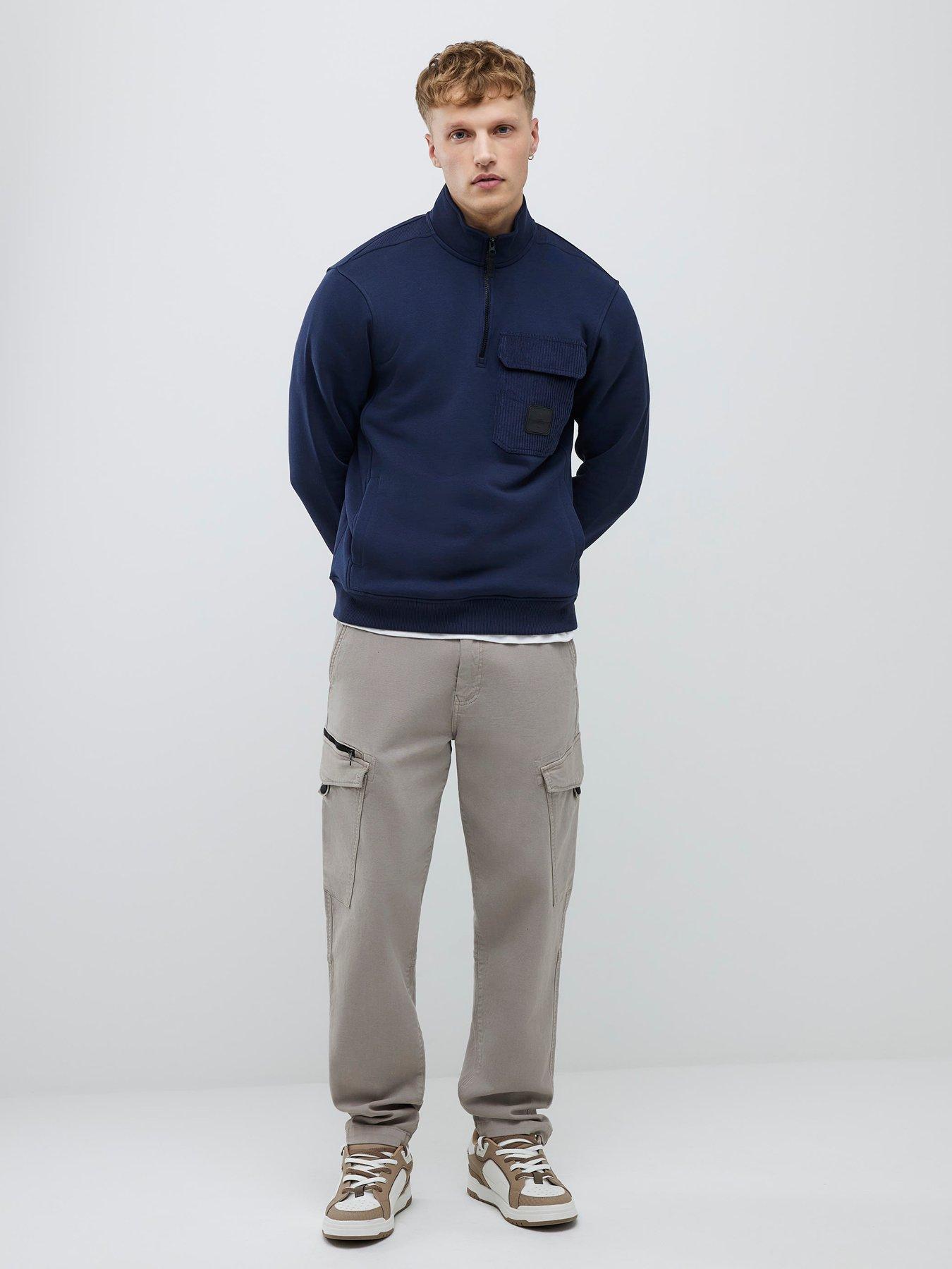 Image 3 of 4 of River Island Cord Pocket 1/2 Zip Sweatshirt - Navy