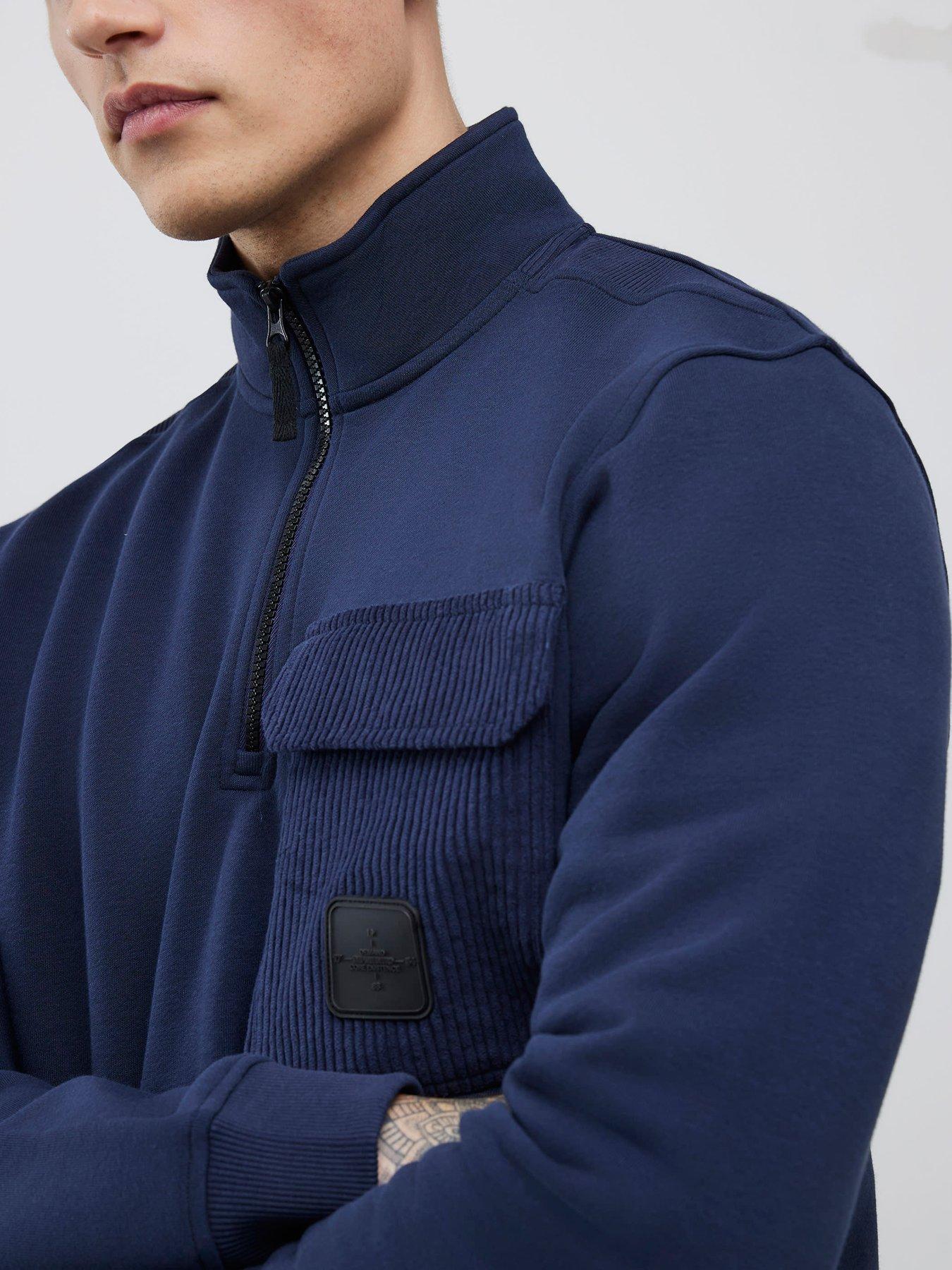 Image 4 of 4 of River Island Cord Pocket 1/2 Zip Sweatshirt - Navy
