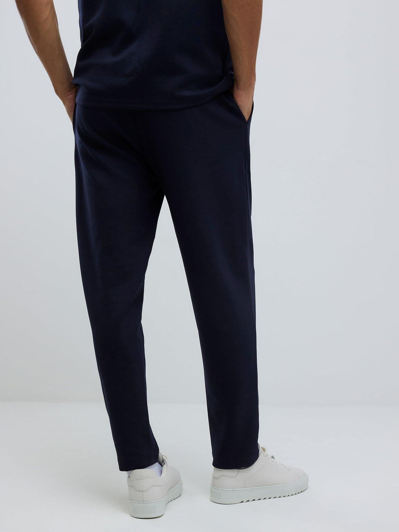 Image 2 of 6 of River Island Slim Interlock Pintuck Joggers - Navy
