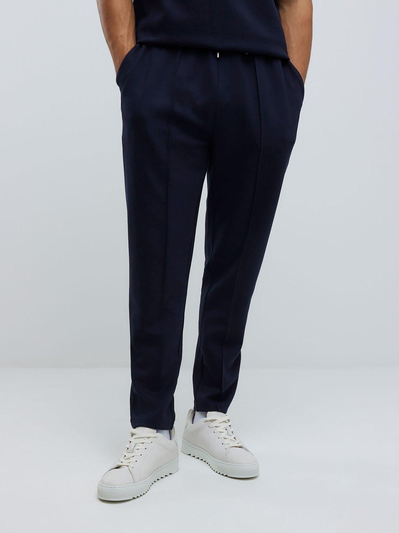 Image 3 of 6 of River Island Slim Interlock Pintuck Joggers - Navy