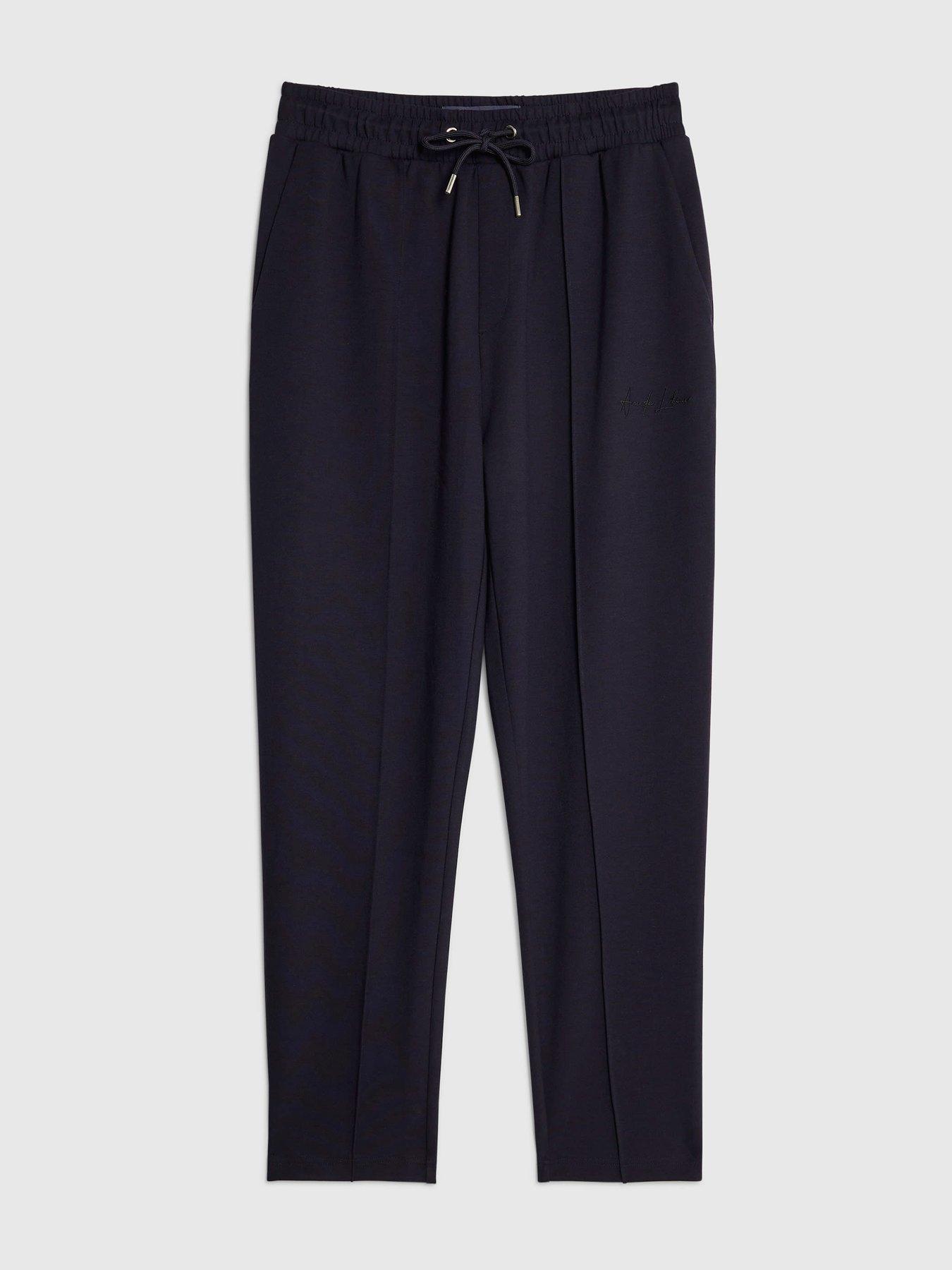 Image 5 of 6 of River Island Slim Interlock Pintuck Joggers - Navy