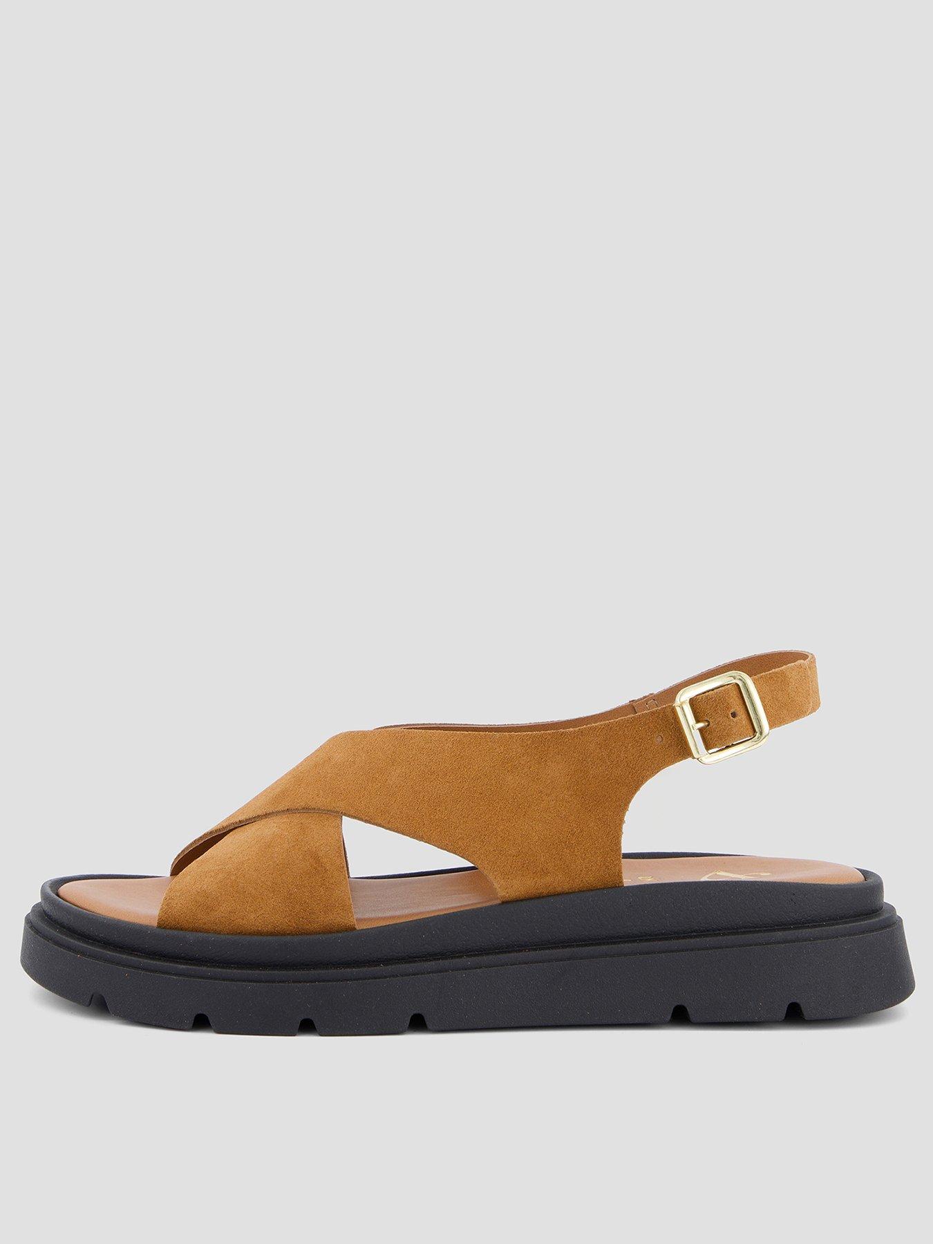 The Very Collection Wide Fit Real Suede Comfort Cross Strap Sandal - Tan
