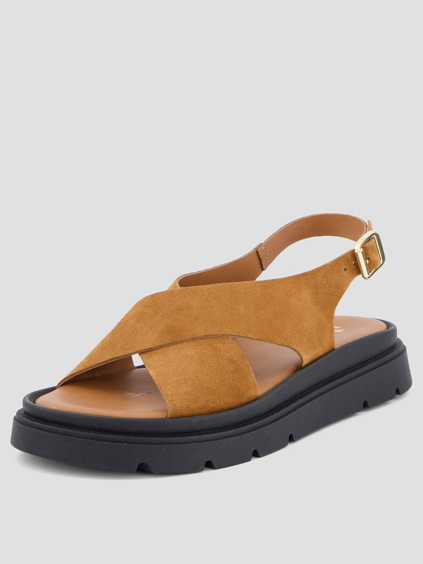 Image 2 of 6 of The Very Collection Wide Fit Leather Comfort Cross Strap Sandal - Tan