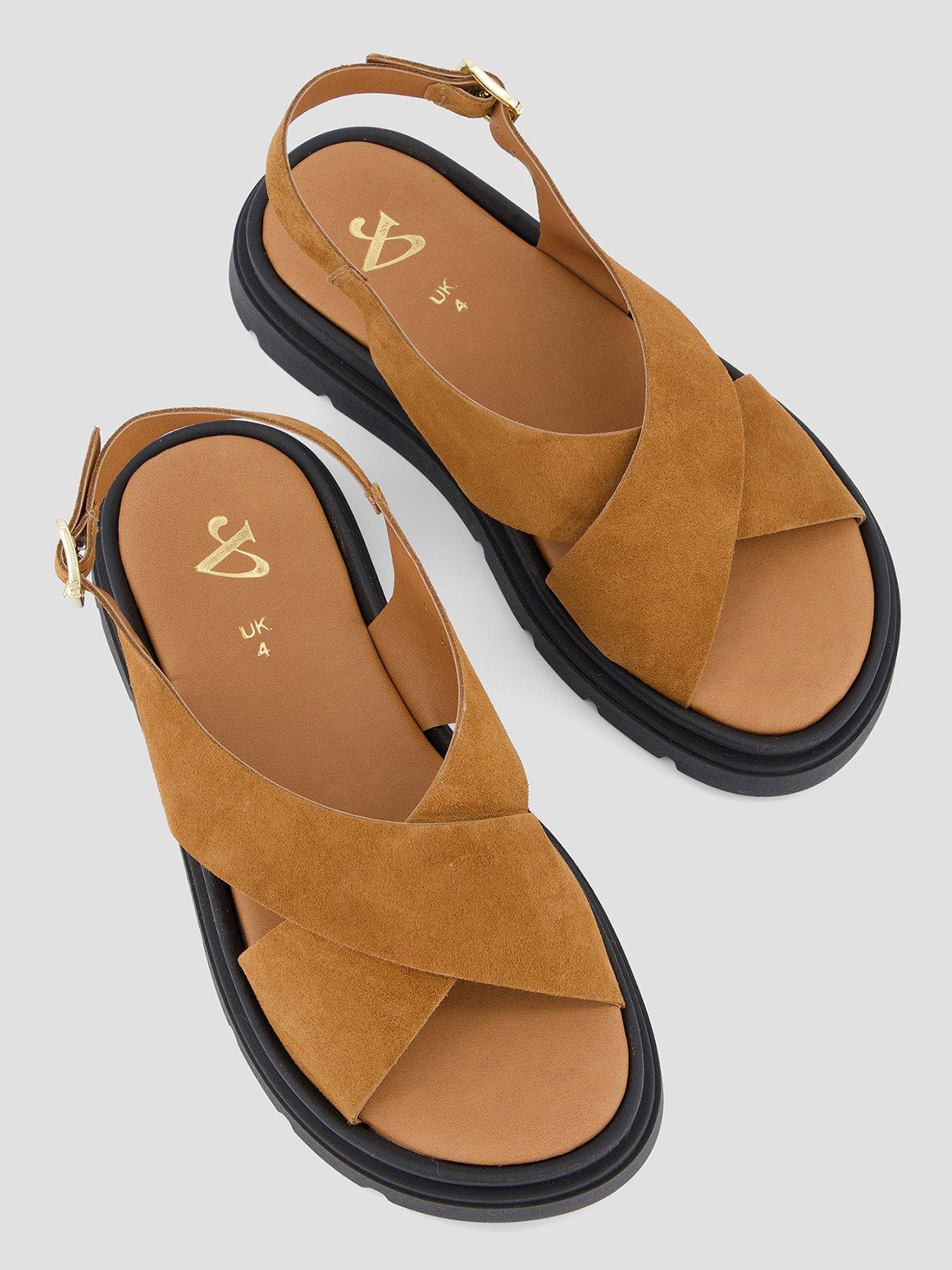 Image 3 of 6 of The Very Collection Wide Fit Leather Comfort Cross Strap Sandal - Tan