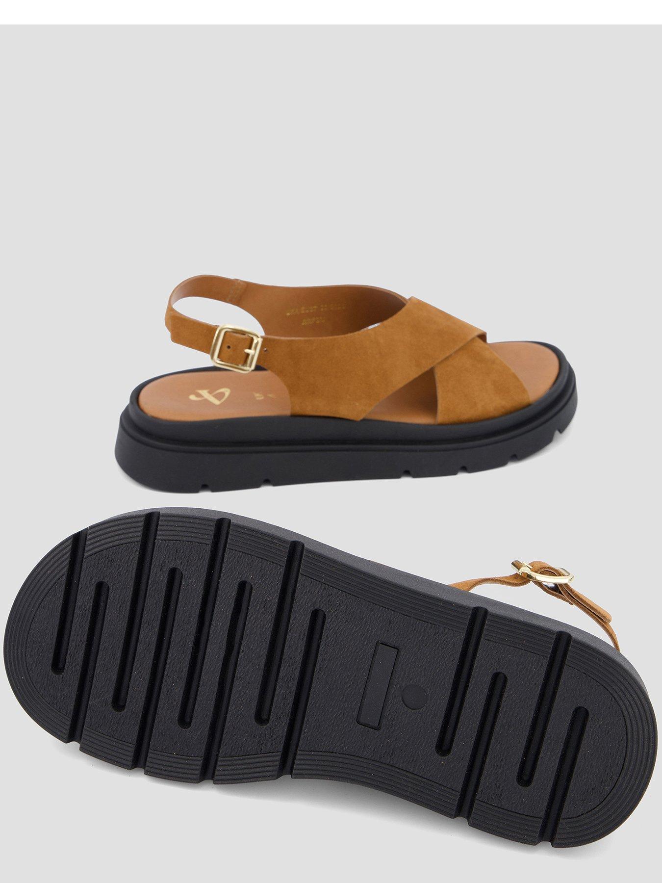 Image 4 of 6 of The Very Collection Wide Fit Leather Comfort Cross Strap Sandal - Tan