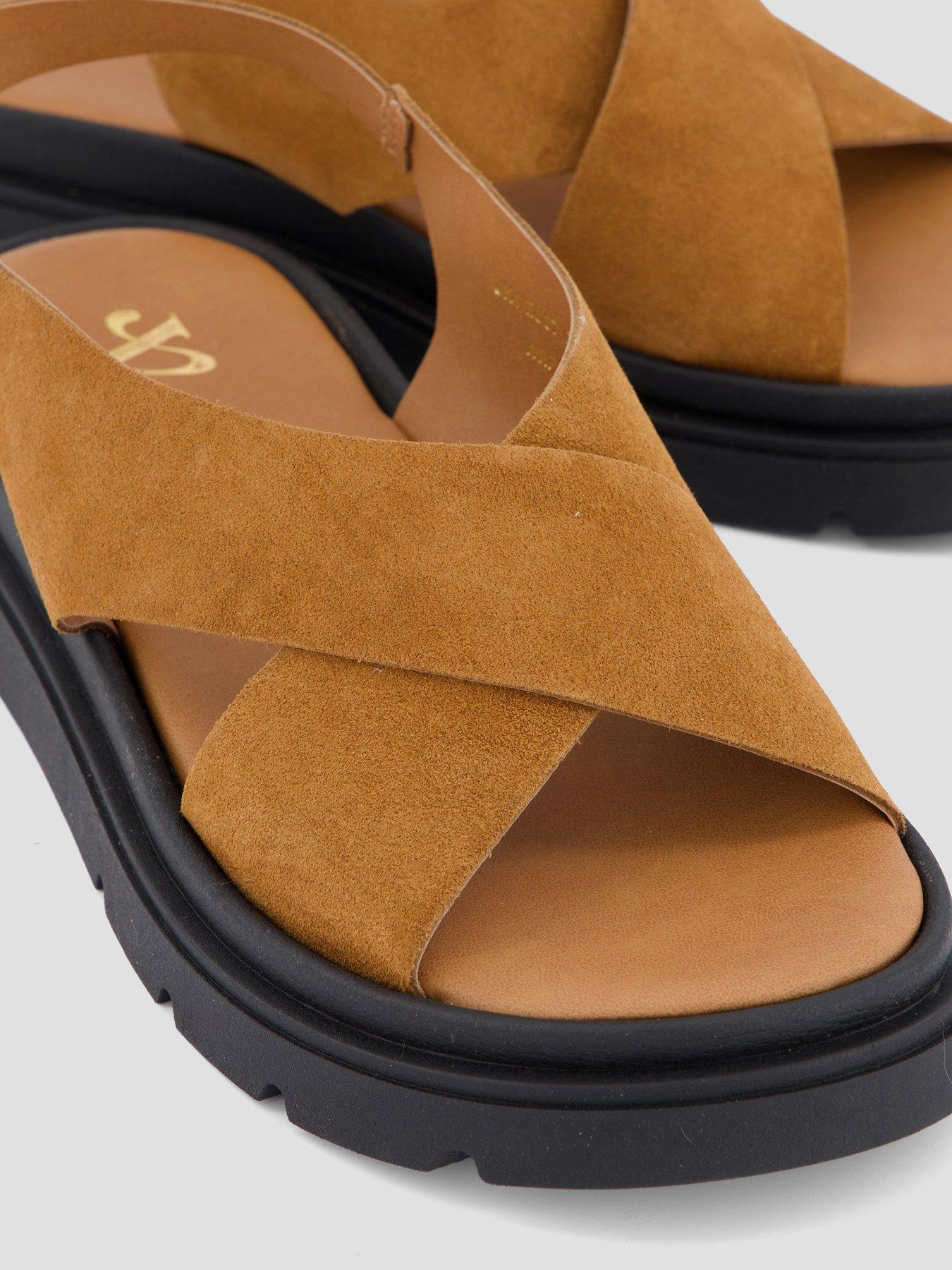Image 5 of 6 of The Very Collection Wide Fit Leather Comfort Cross Strap Sandal - Tan