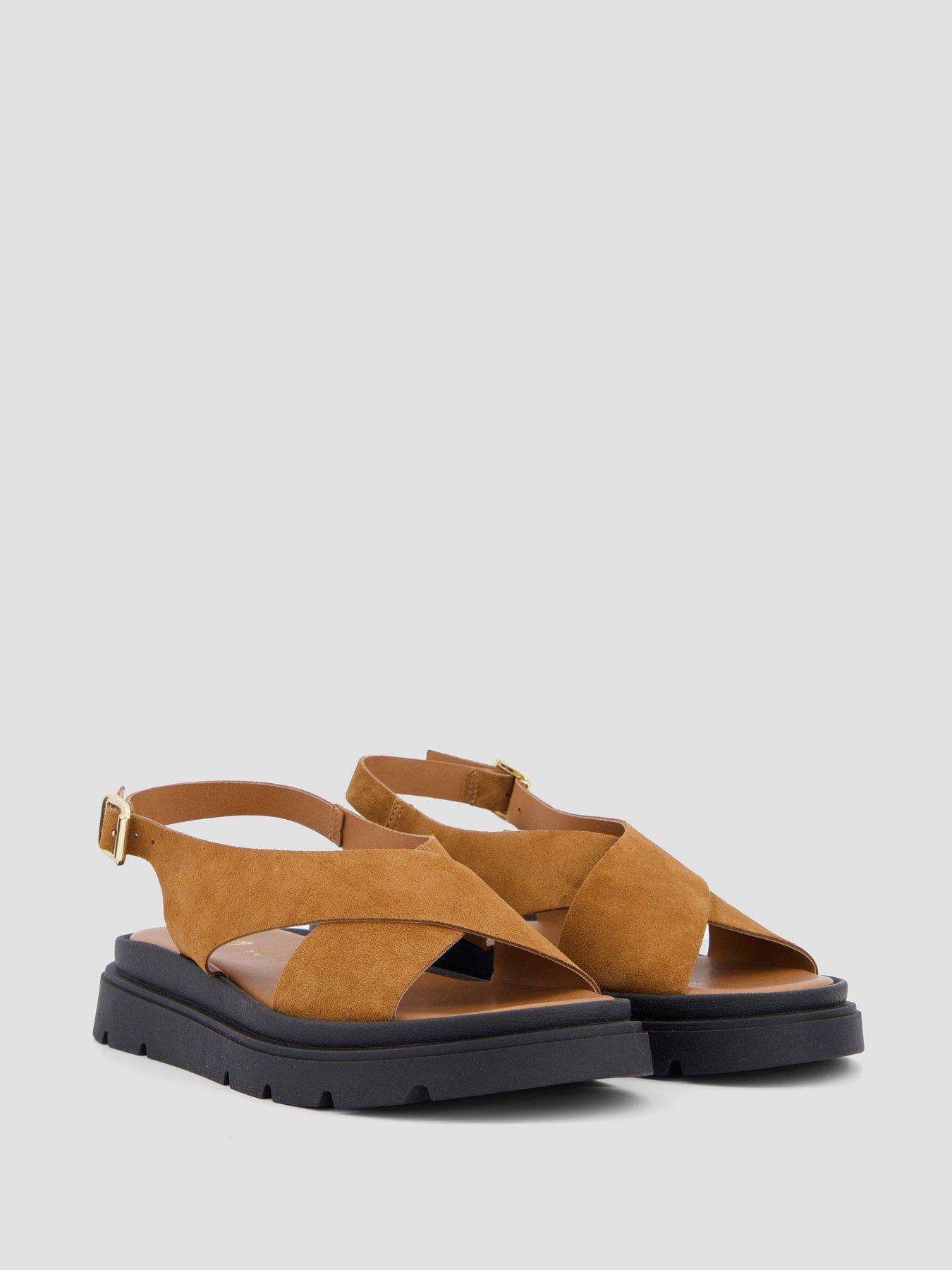 Image 6 of 6 of The Very Collection Wide Fit Leather Comfort Cross Strap Sandal - Tan