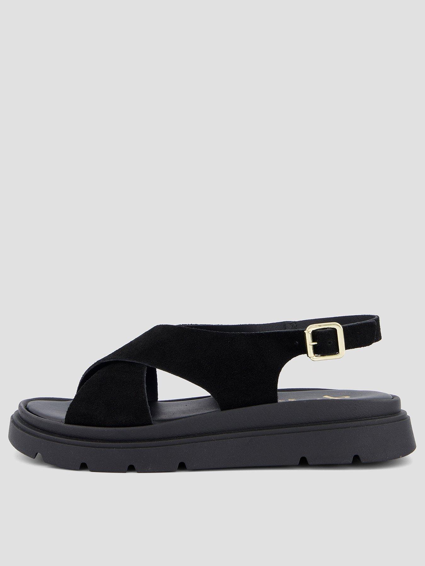 The Very Collection Wide Fit Leather Comfort Cross Strap Sandal - Black