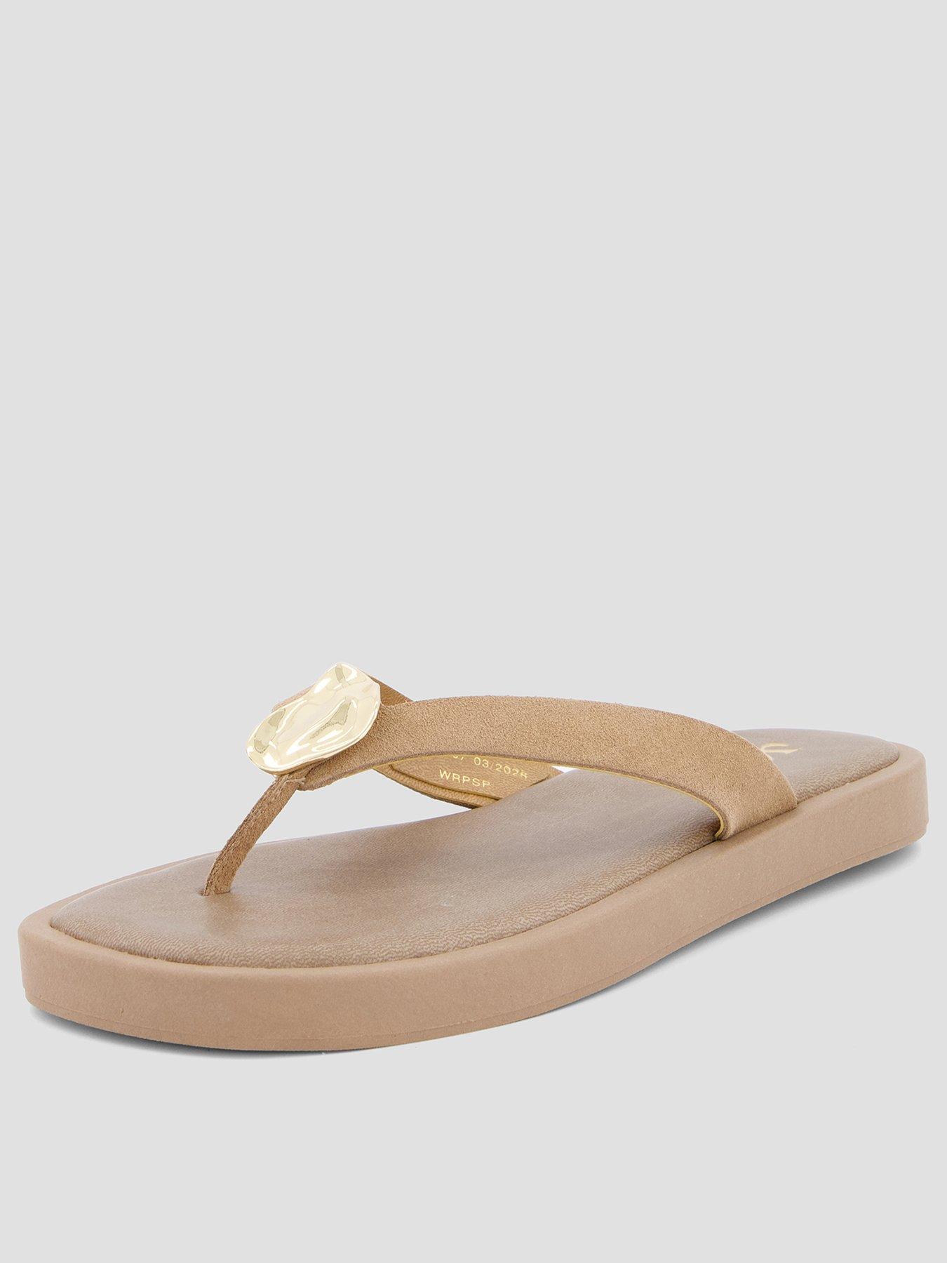 Image 1 of 7 of The Very Collection Leather Thong Flat Sandal - Beige