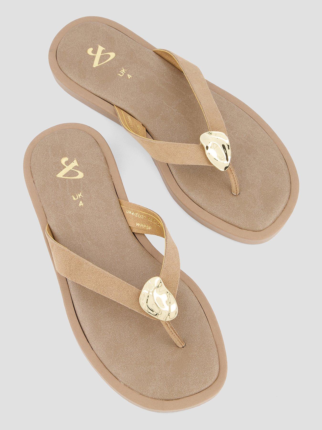 Image 3 of 7 of The Very Collection Leather Thong Flat Sandal - Beige