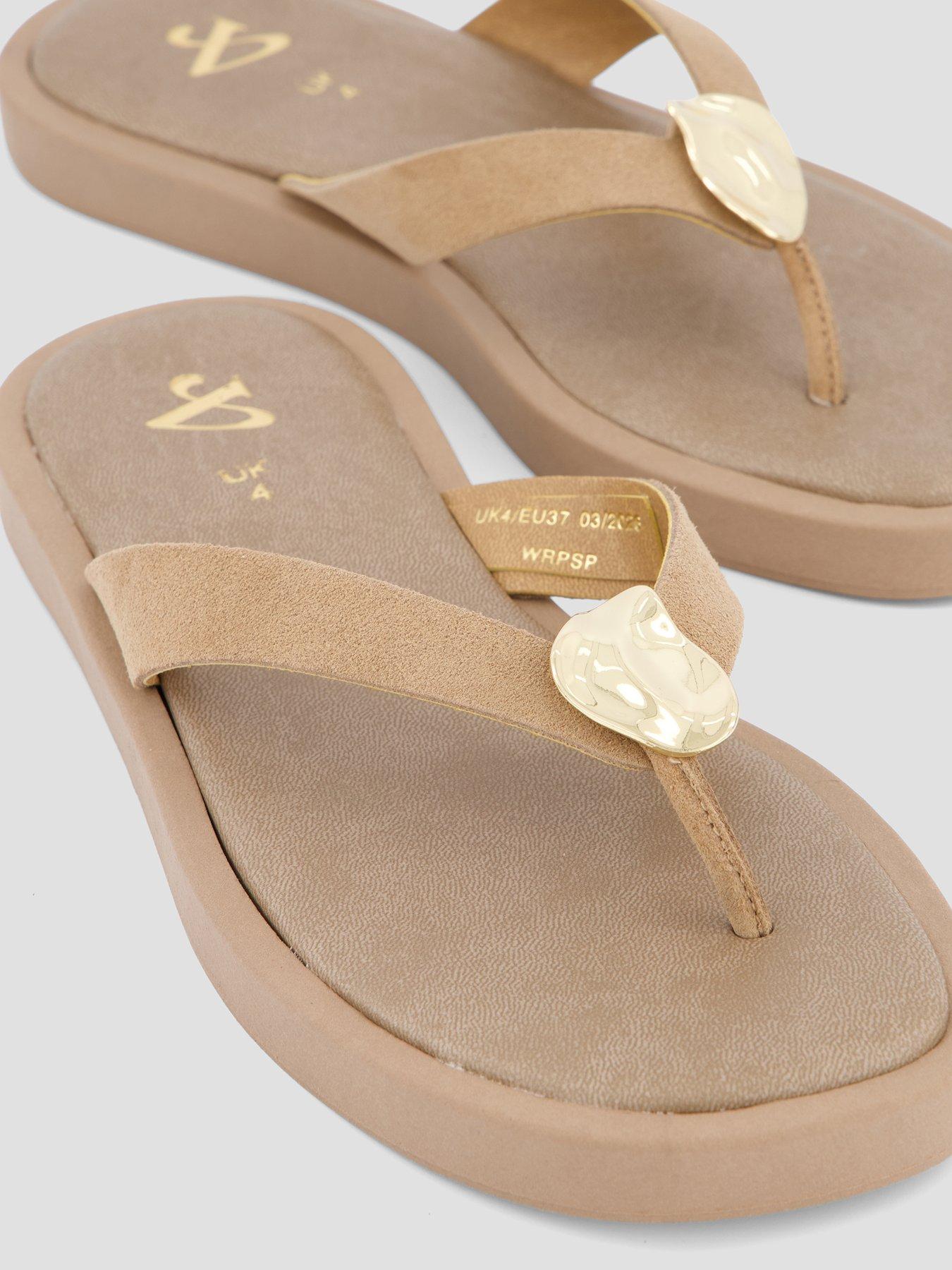 Image 5 of 7 of The Very Collection Leather Thong Flat Sandal - Beige