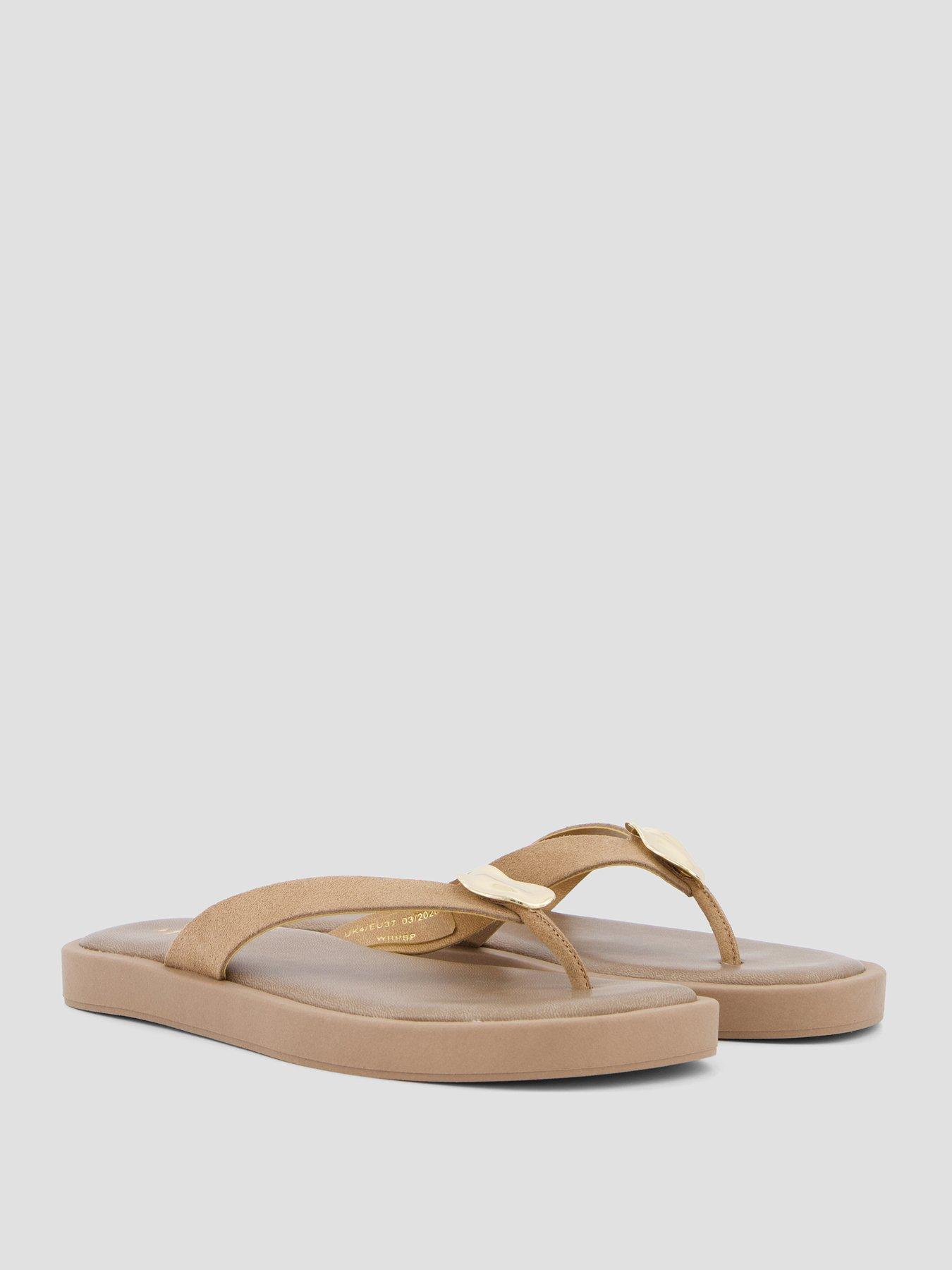Image 6 of 7 of The Very Collection Leather Thong Flat Sandal - Beige