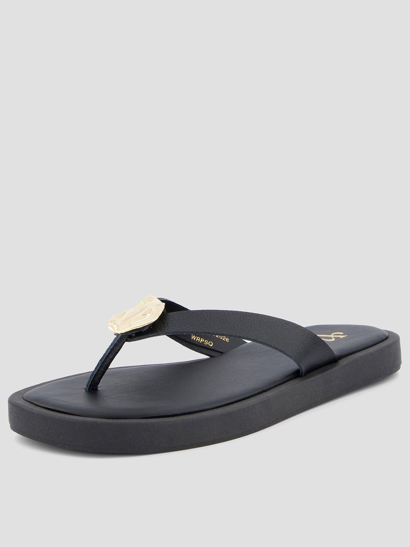 Image 1 of 7 of The Very Collection Leather Thong Flat Sandal - Black