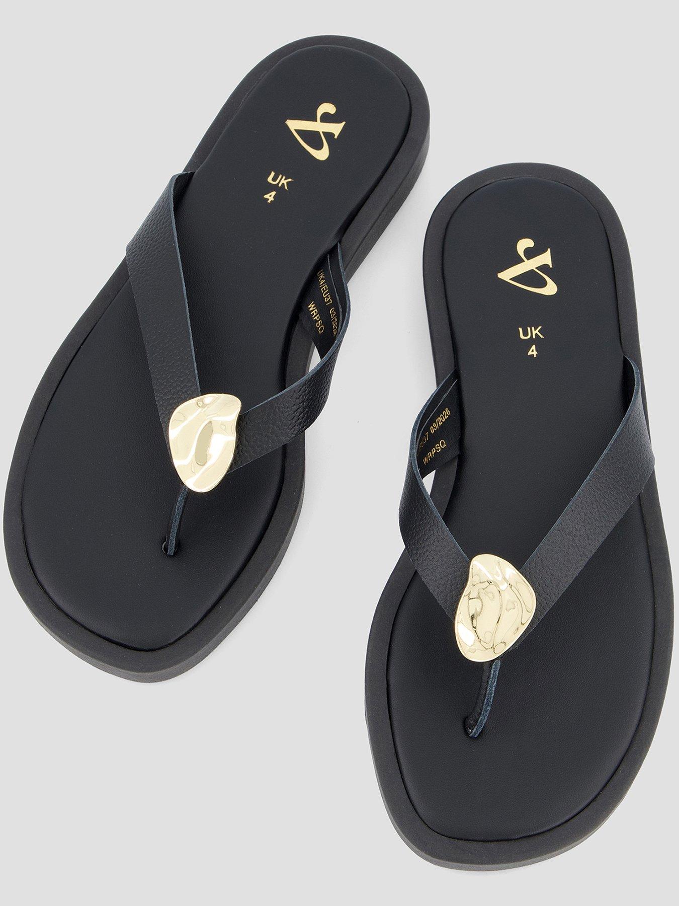 Image 3 of 7 of The Very Collection Leather Thong Flat Sandal - Black