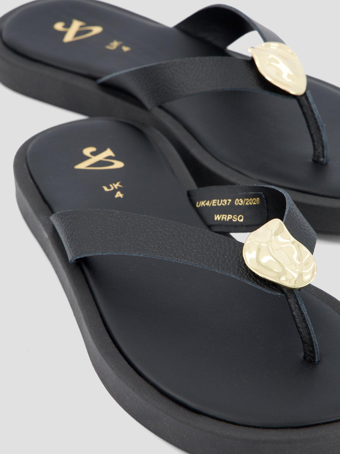 Image 5 of 7 of The Very Collection Leather Thong Flat Sandal - Black