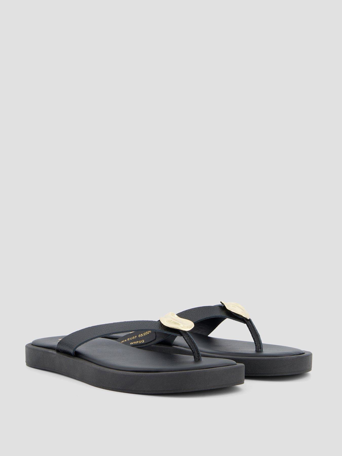 Image 6 of 7 of The Very Collection Leather Thong Flat Sandal - Black