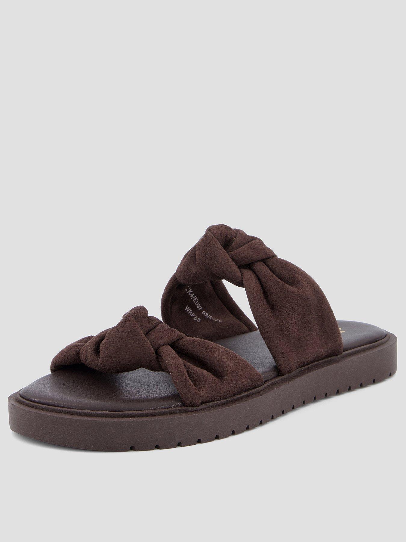 The Very Collection Wide Fit Comfort Knotted Slider Sandal - Chocolate