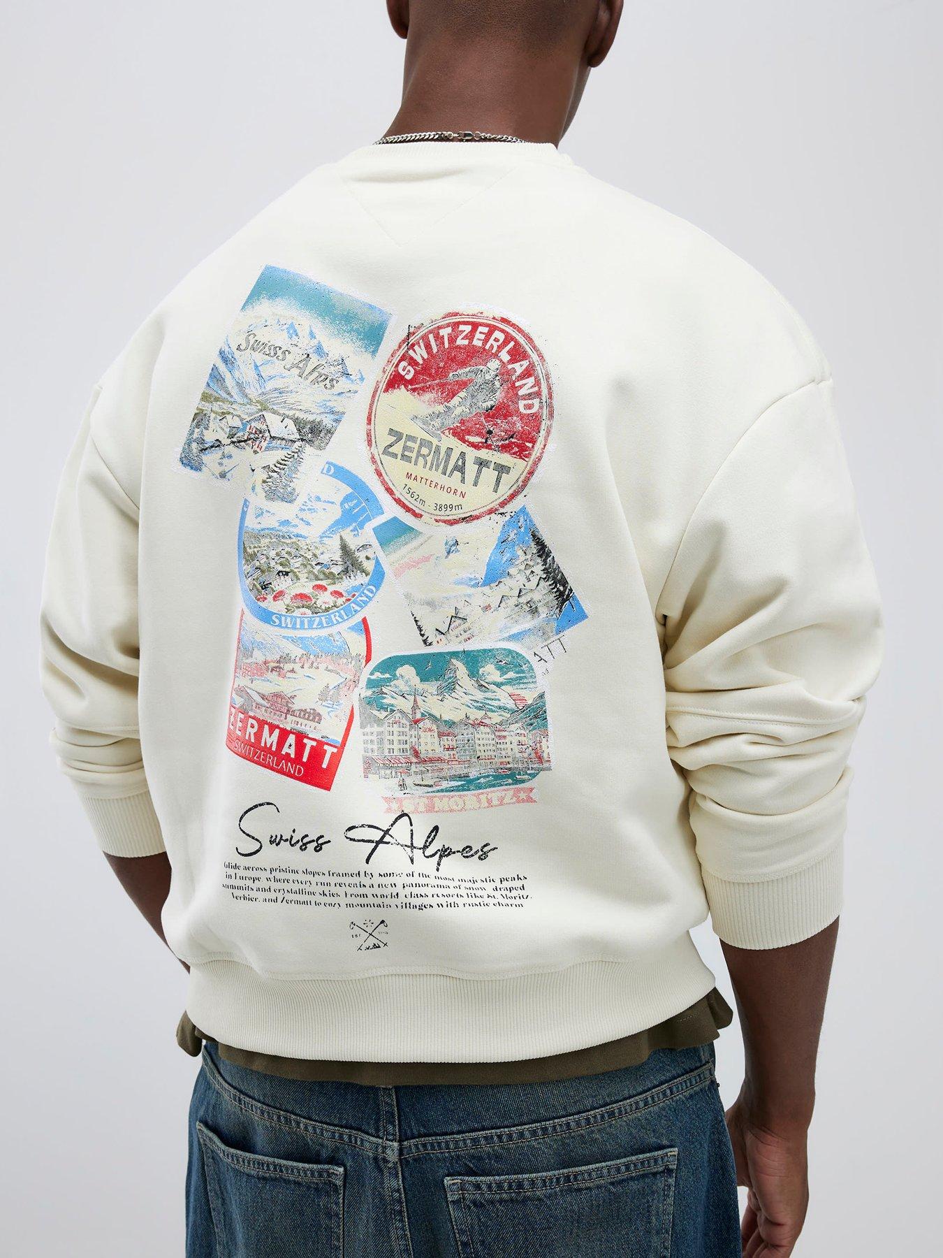 River Island Swiss Ski Badge Graphic Crew Sweatshirt - Cream