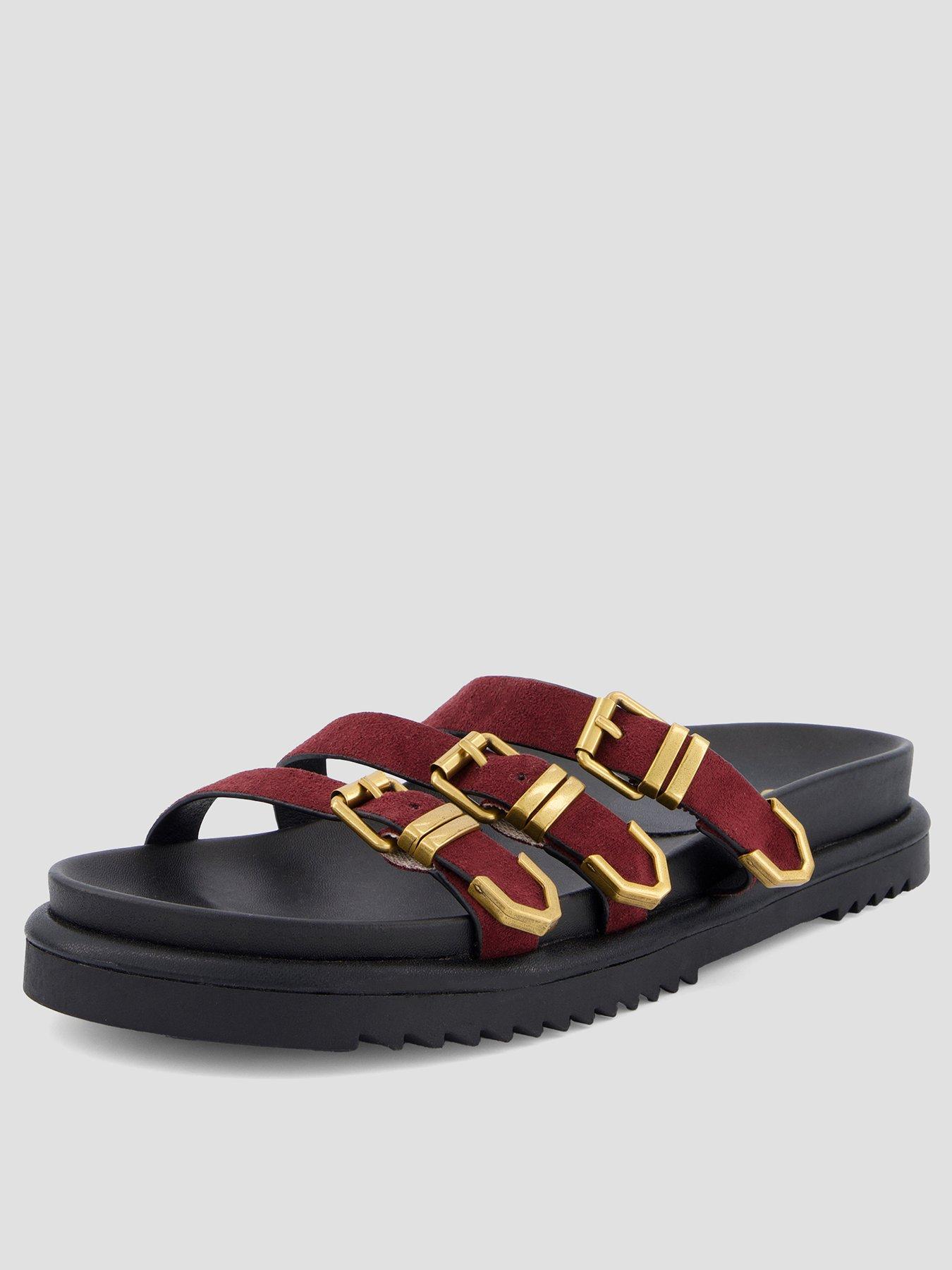The Very Collection Strappy Buckle Footbed Slider Sandal - Burgundy