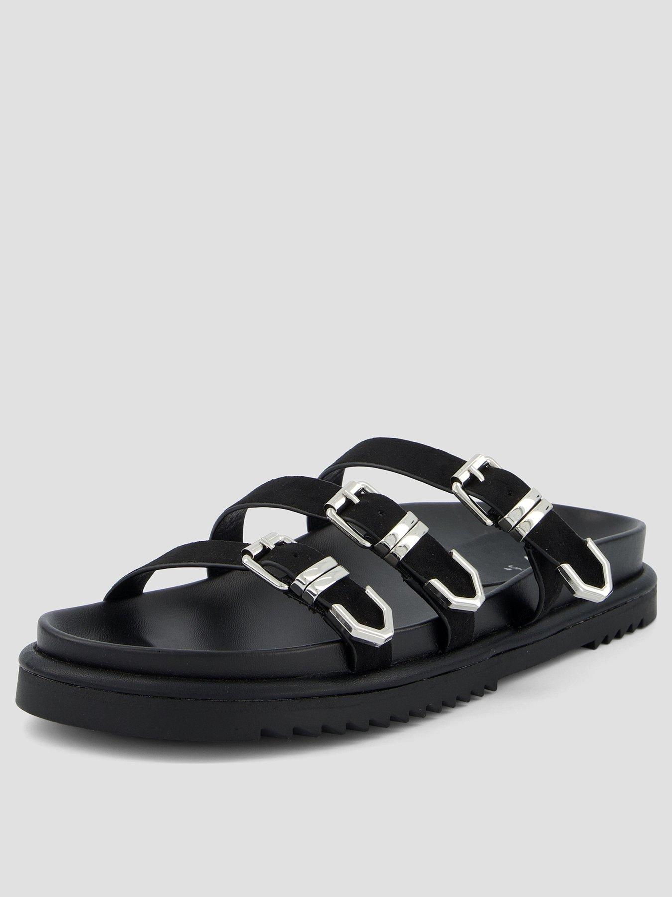 The Very Collection Strappy Buckle Footbed Slider Sandal - Black