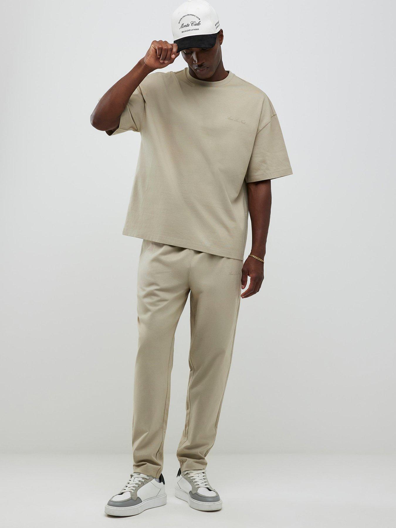  image of river-island-boxy-t-shirt-and-jogger-set-beige