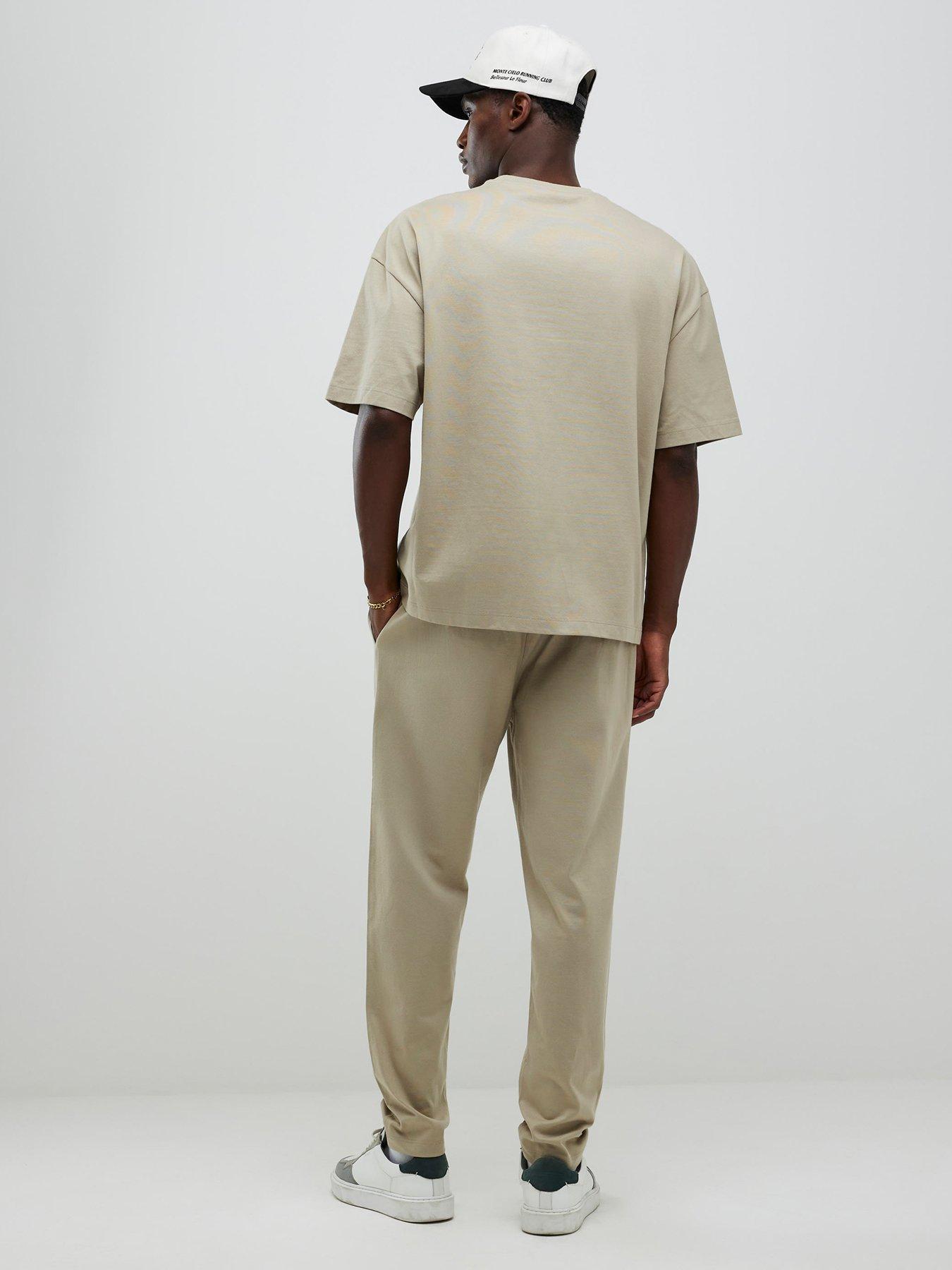  image of river-island-boxy-t-shirt-and-jogger-set-beige