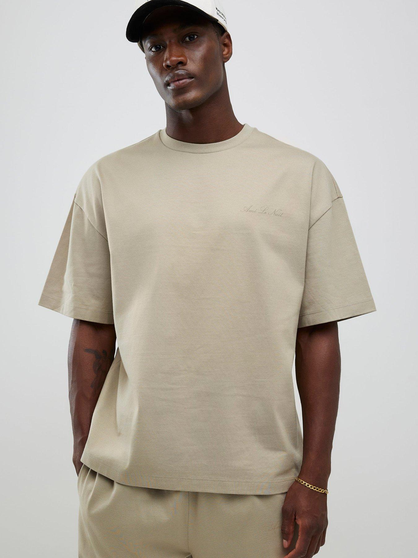  image of river-island-boxy-t-shirt-and-jogger-set-beige