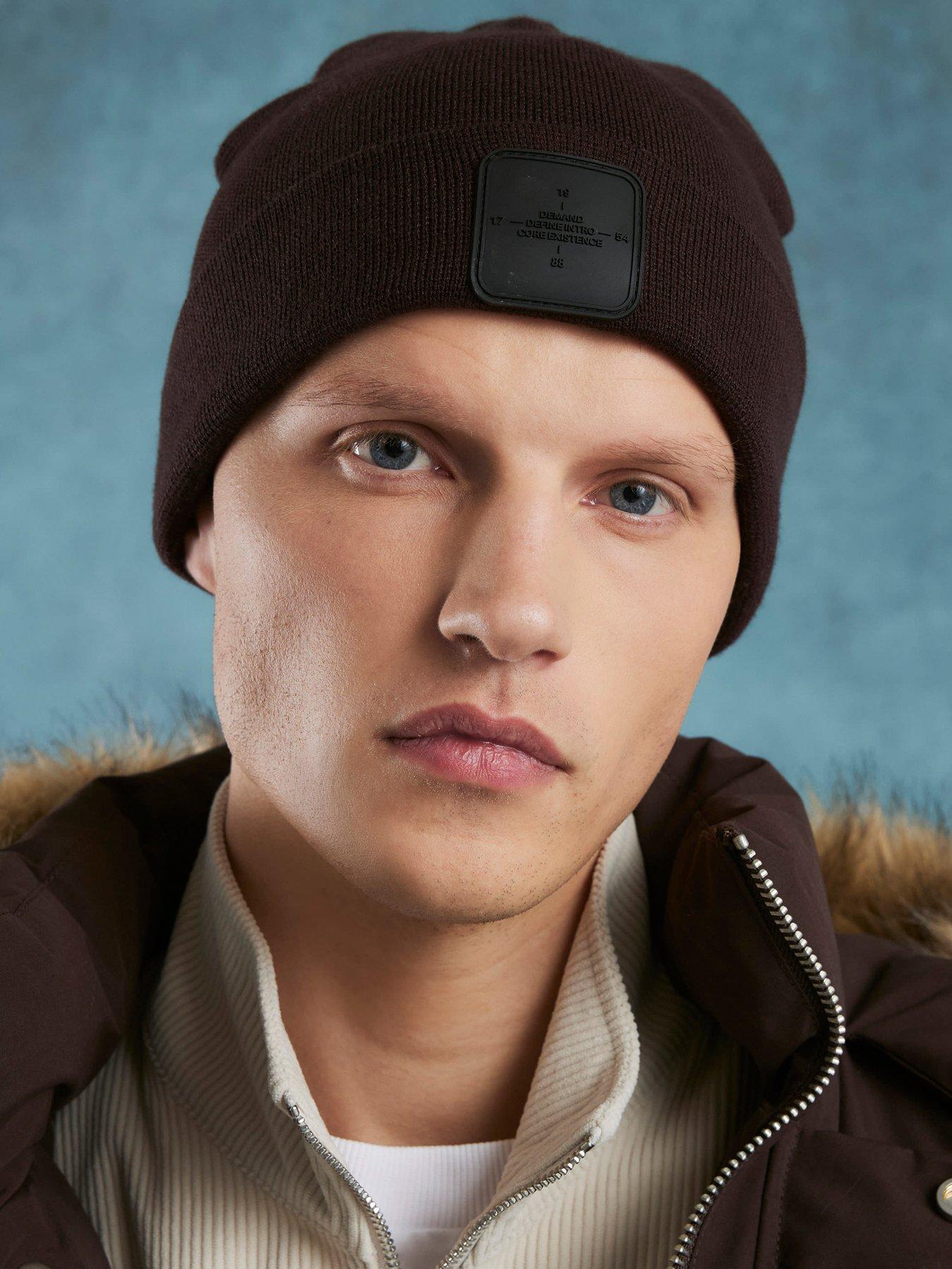 River Island Badge Hat Beanie Hat - Brown