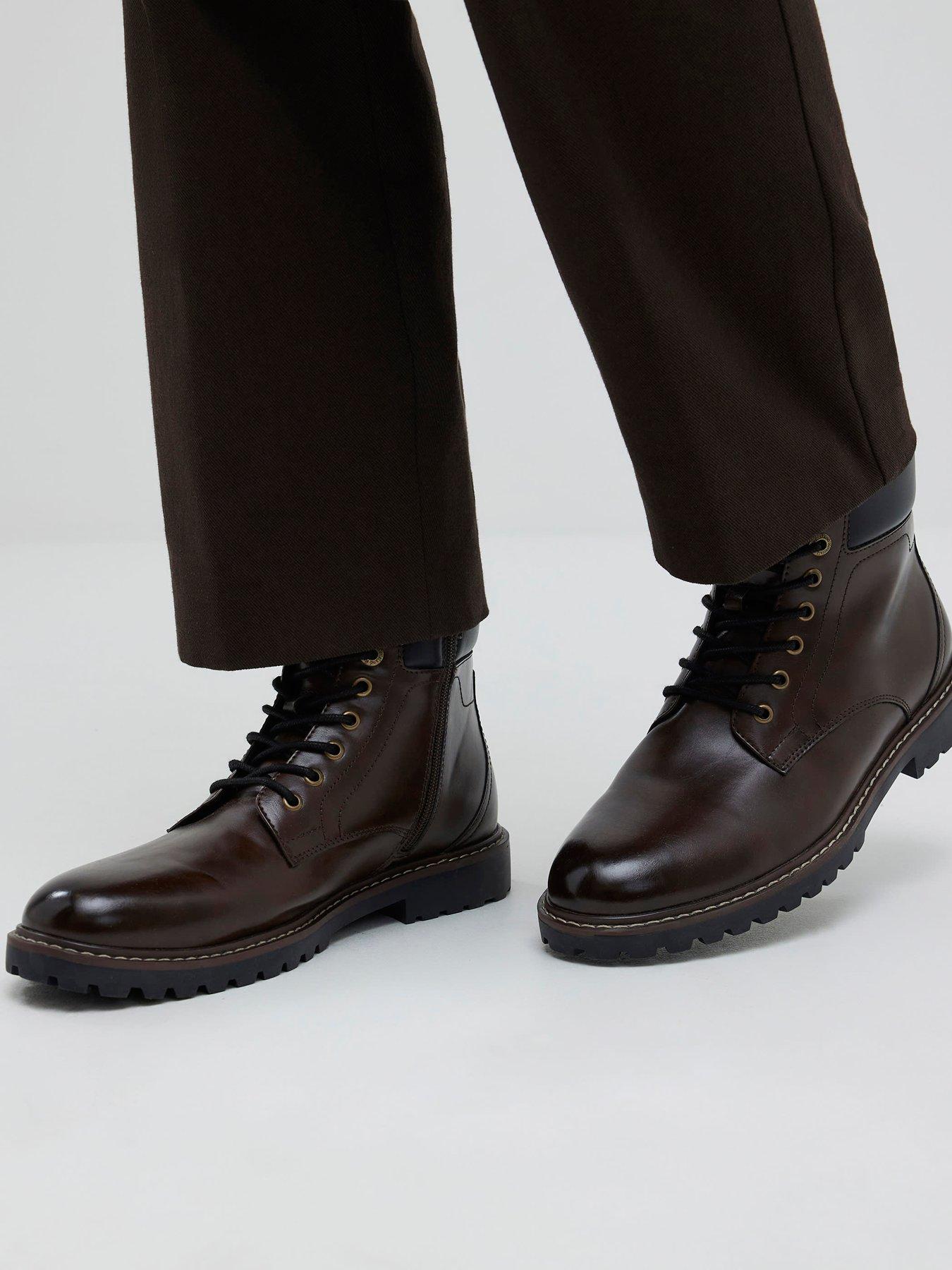 River Island Clean Padded Collar Lace Up Boot - Brown