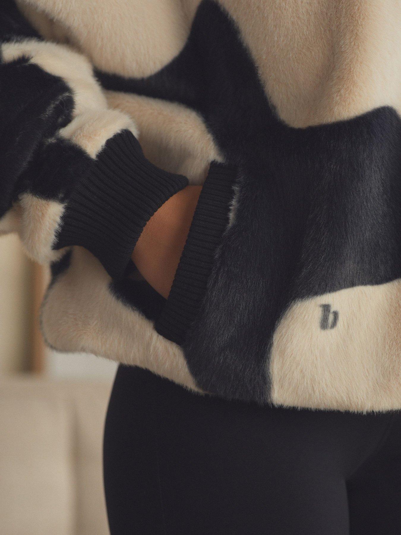  image of b-by-ted-baker-fur-mono-fleece-top-blackcream