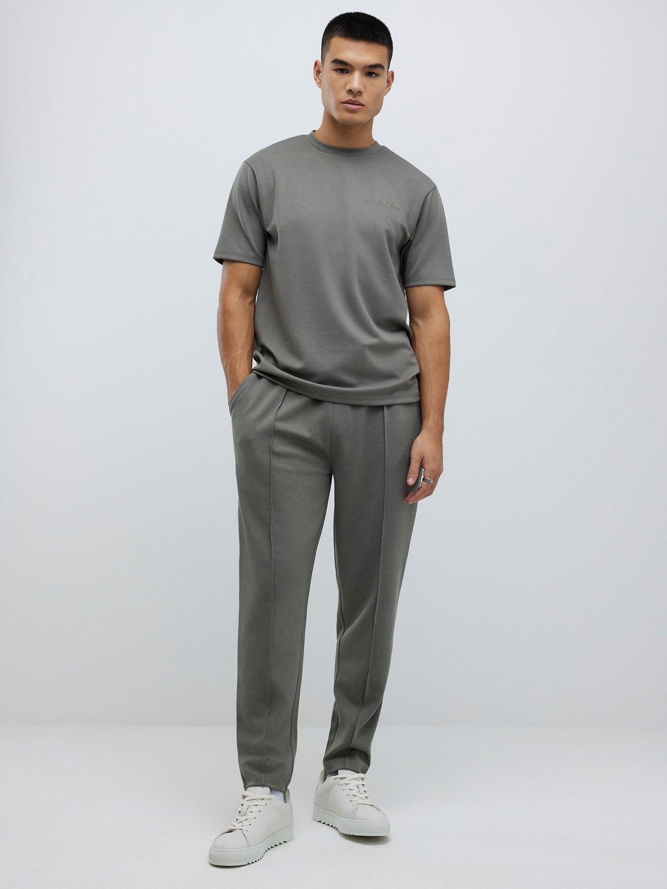 river-island-slim-interlock-pintuck-joggers-khaki