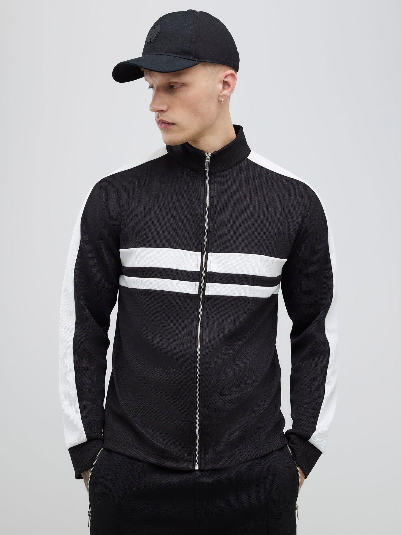 River Island Stripe Funnel Neck Jacket - Black