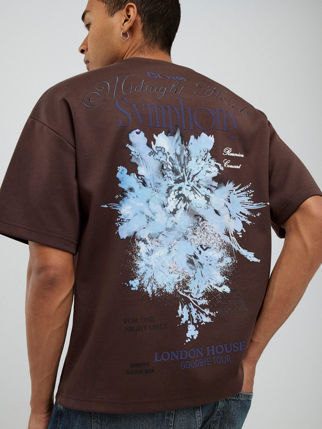 River Island Dark Floral Scuba Short Sleeve T-Shirt - Brown