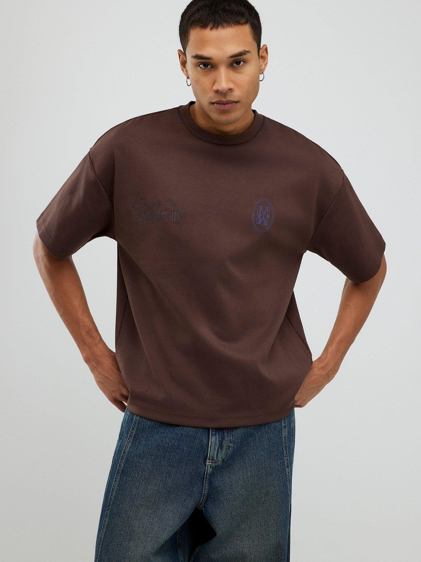  image of river-island-dark-floral-scuba-short-sleeve-t-shirt-brown