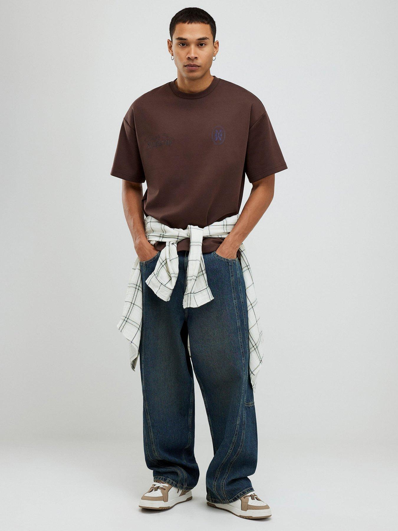  image of river-island-dark-floral-scuba-short-sleeve-t-shirt-brown