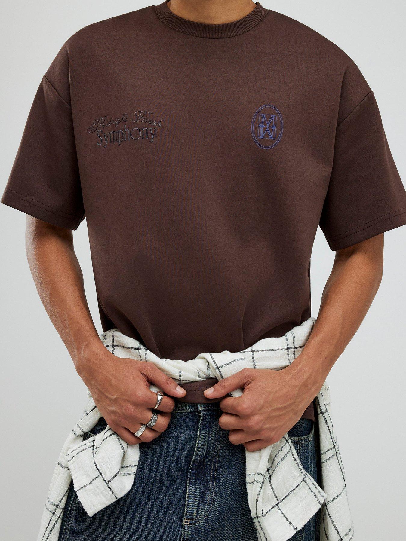  image of river-island-dark-floral-scuba-short-sleeve-t-shirt-brown