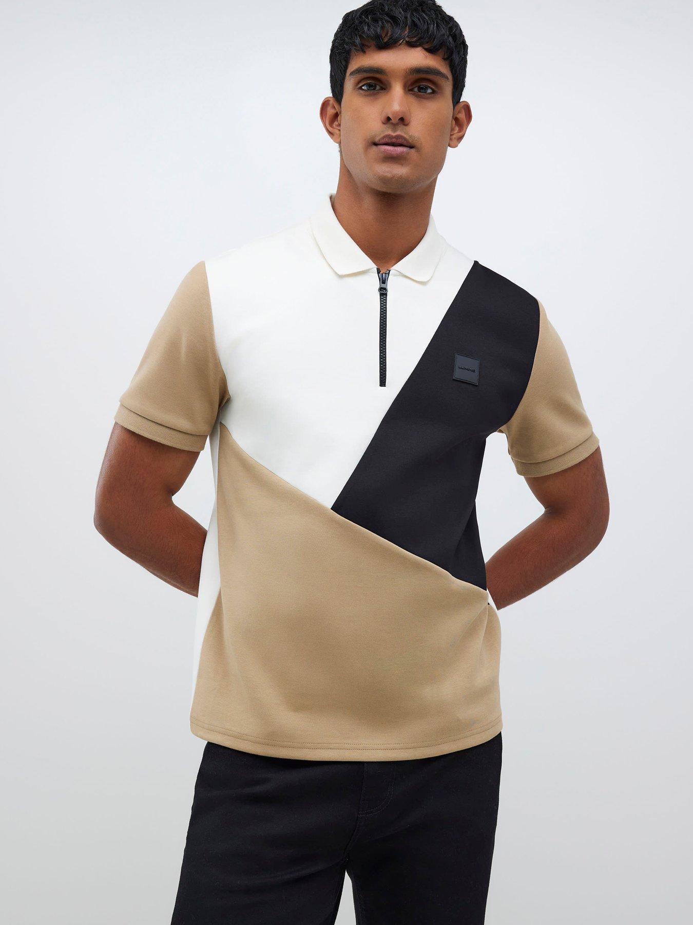 River Island Asymmetric Blocked Short Sleeve Polo Shirt - Multi