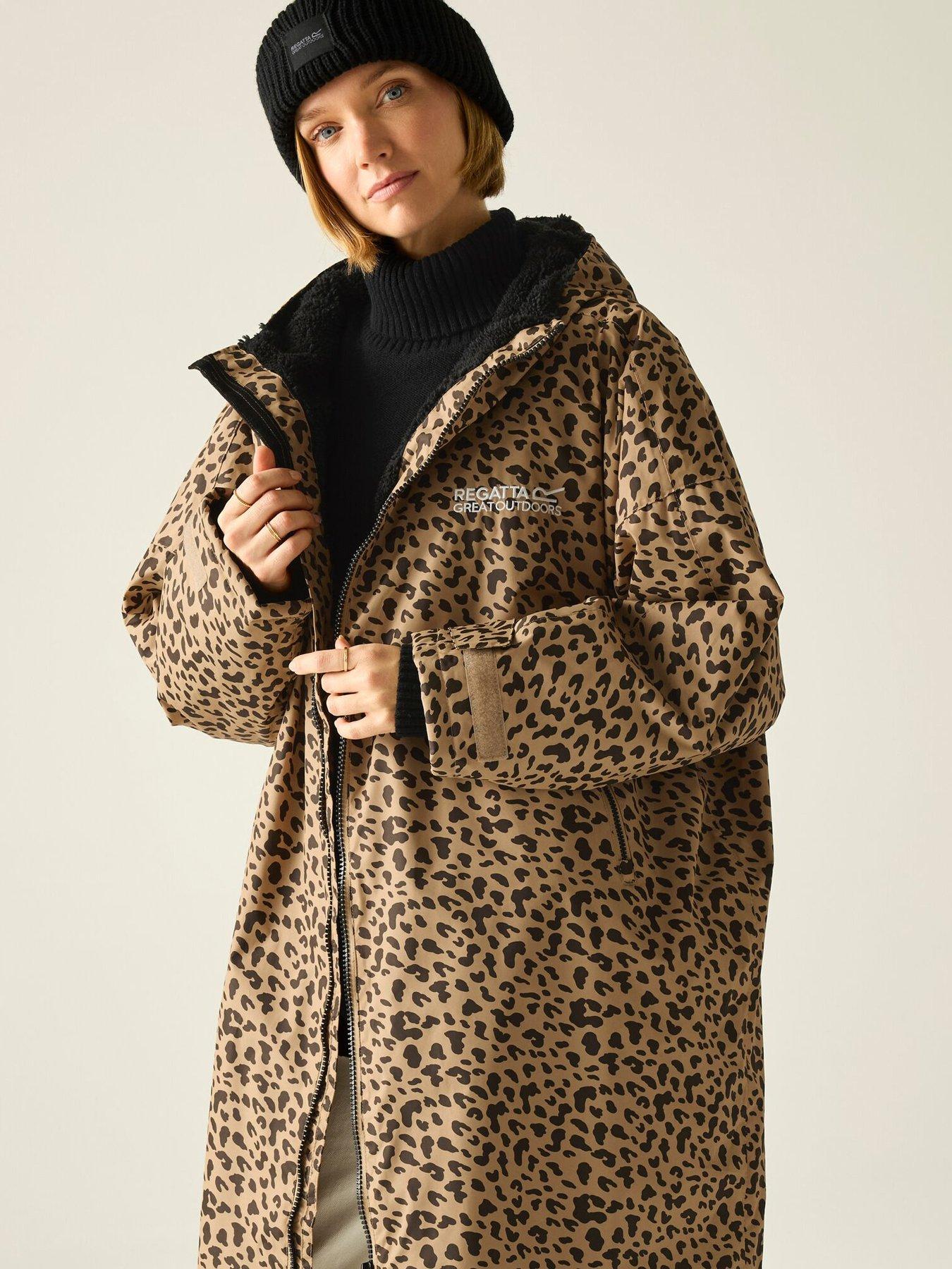 image of regatta-womens-waterproof-leopard-printed-robe-brown