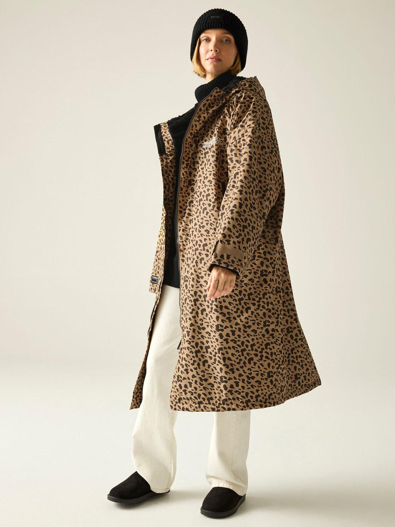  image of regatta-womens-waterproof-leopard-printed-robe-brown