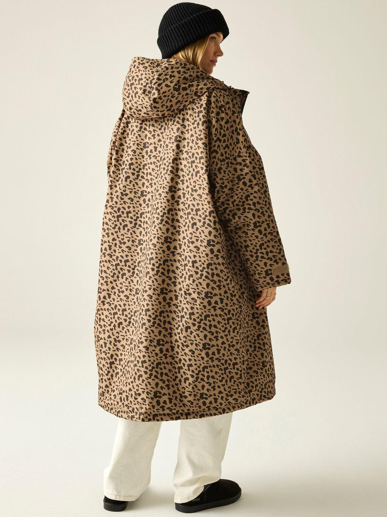  image of regatta-womens-waterproof-leopard-printed-robe-brown