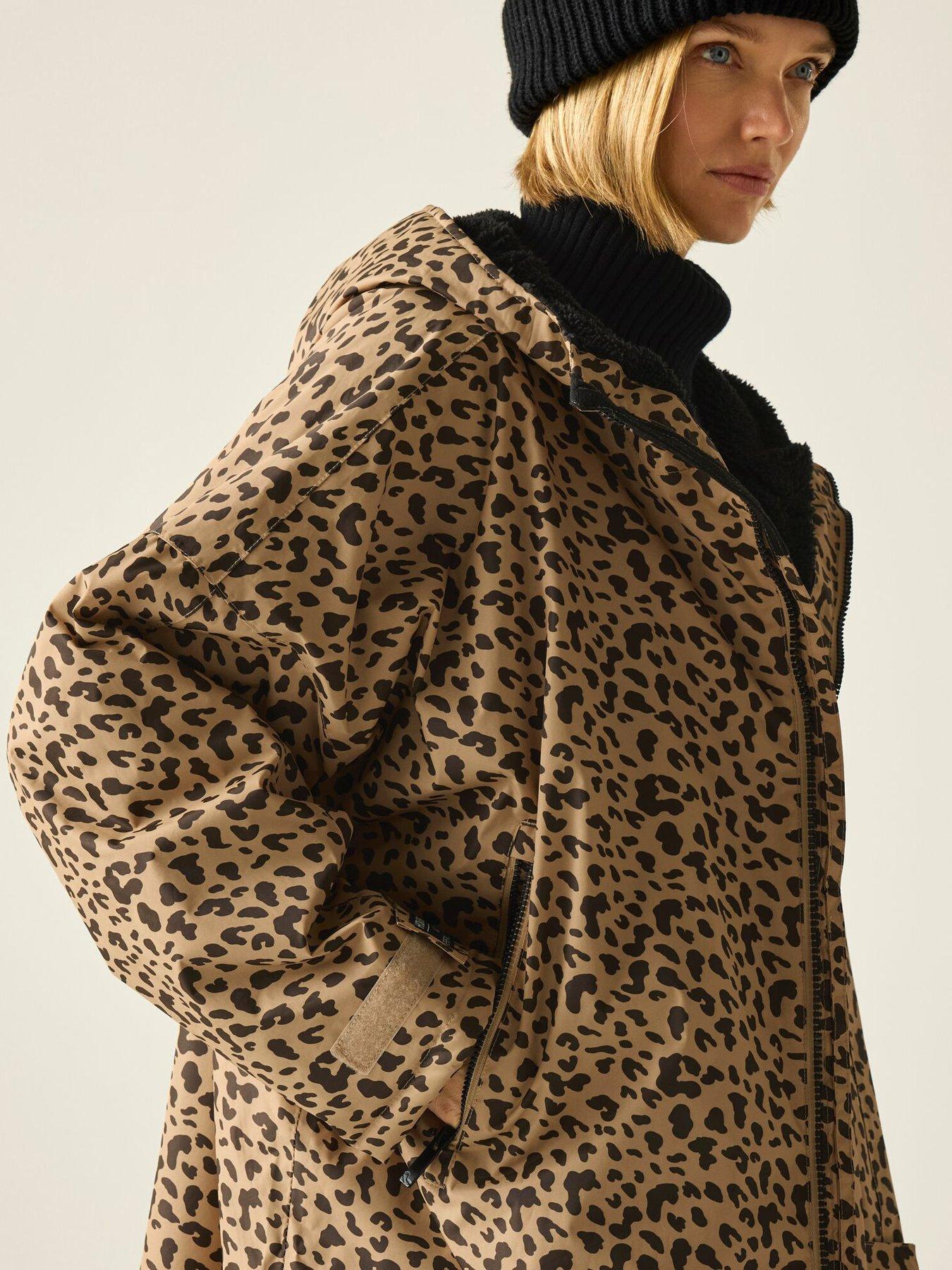  image of regatta-womens-waterproof-leopard-printed-robe-brown