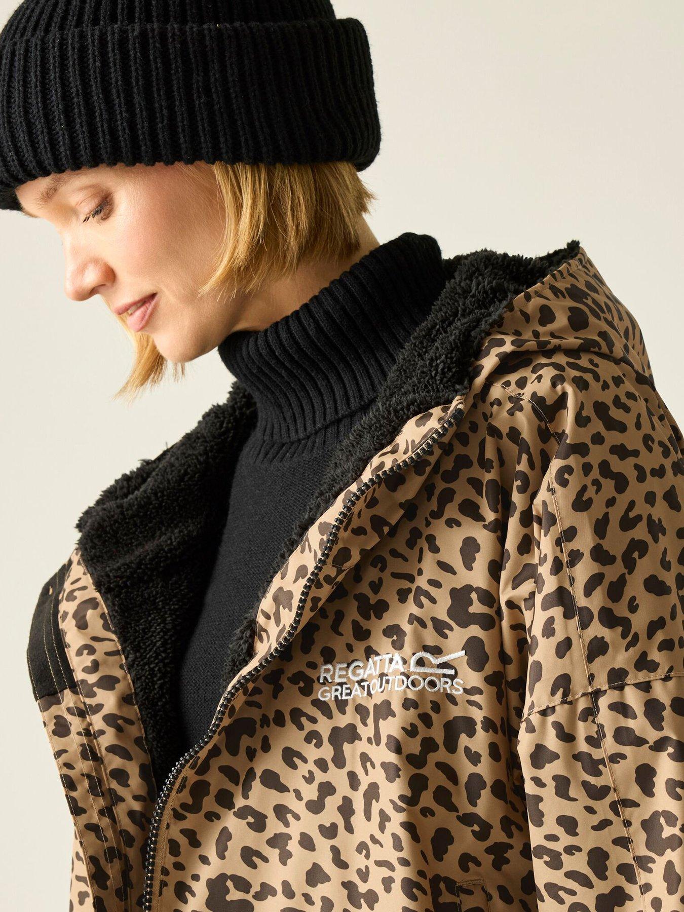  image of regatta-womens-waterproof-leopard-printed-robe-brown