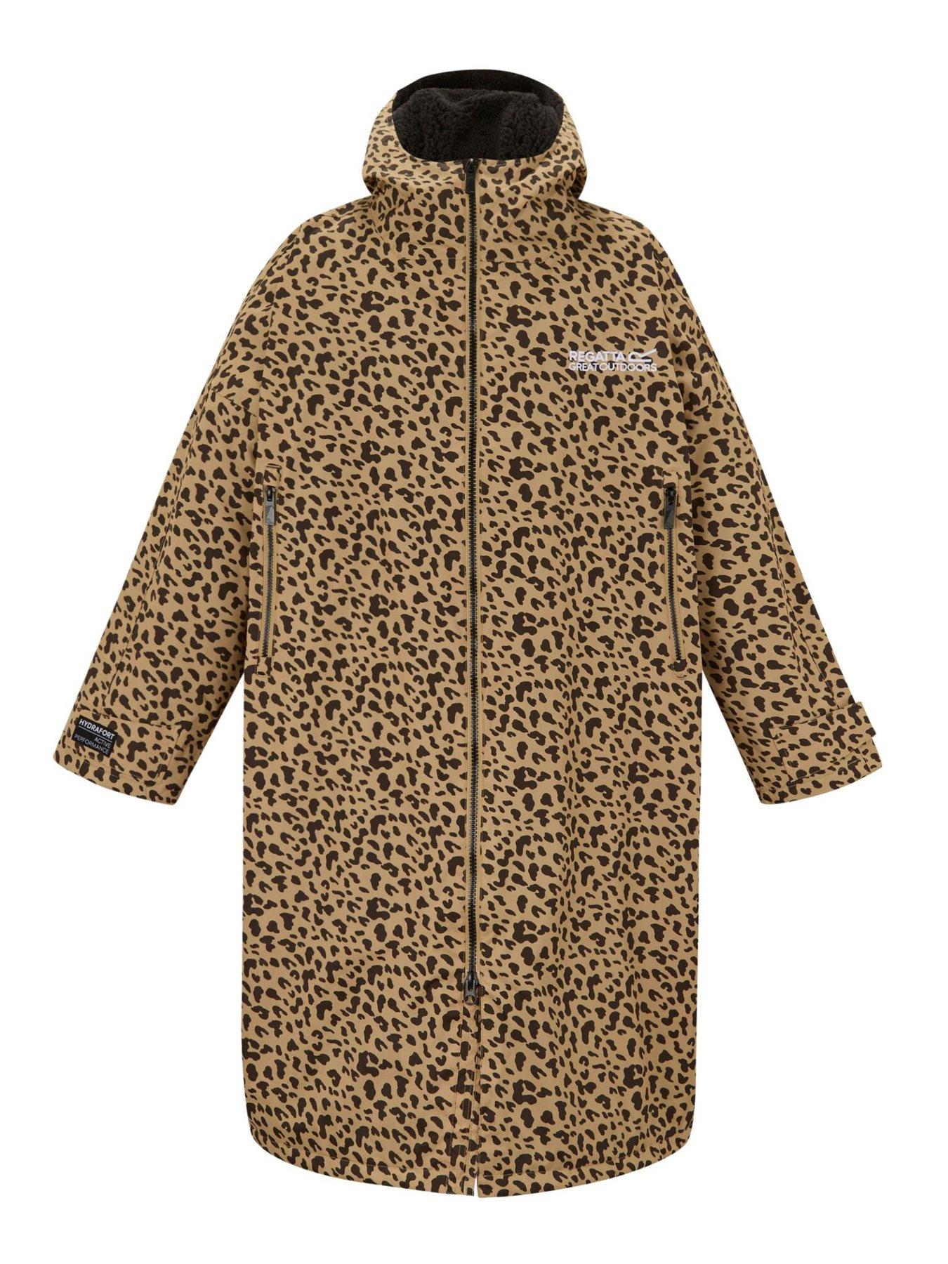  image of regatta-womens-waterproof-leopard-printed-robe-brown