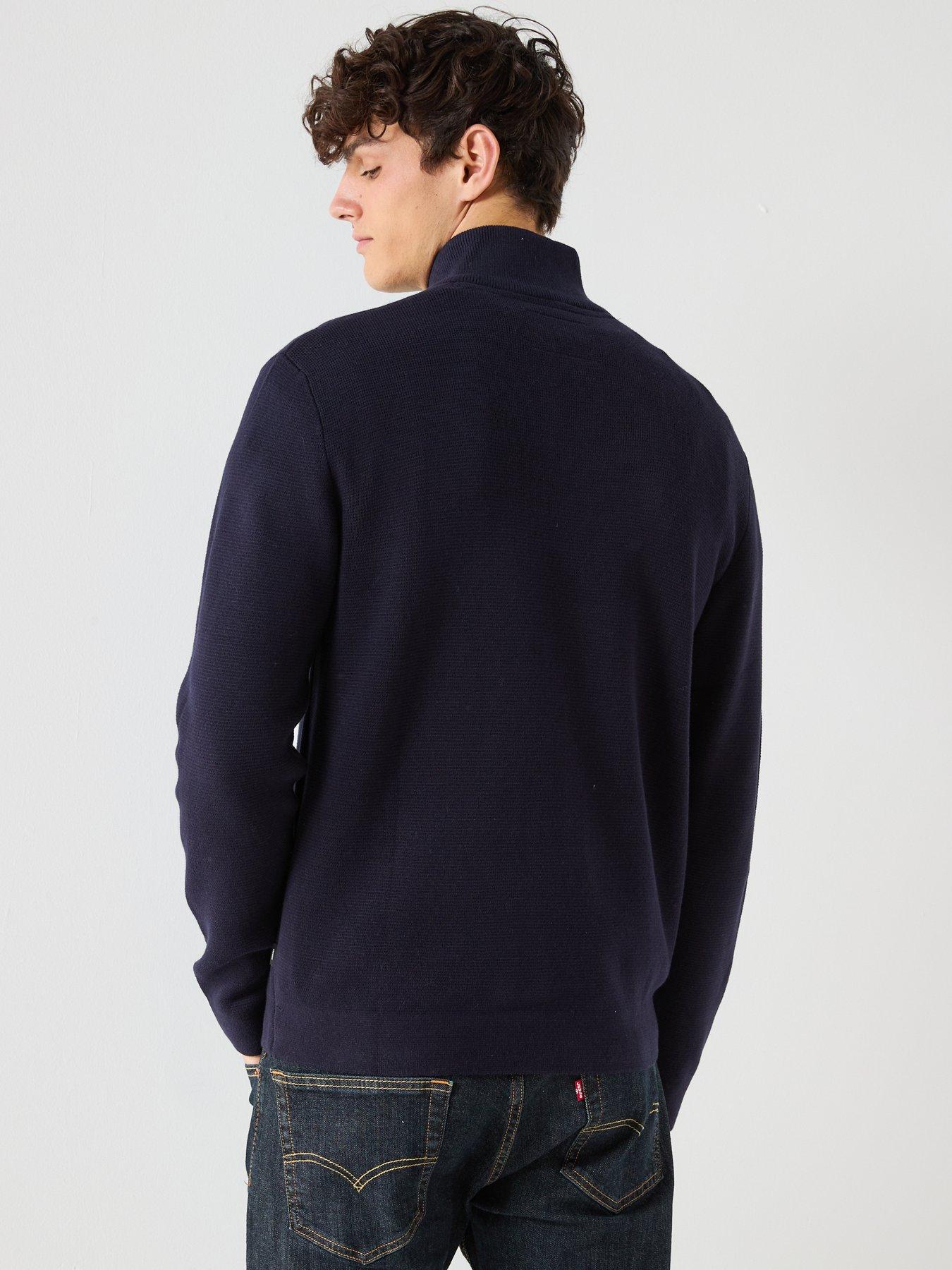  image of jack-jones-knitted-quarter-zip-jumper-blue