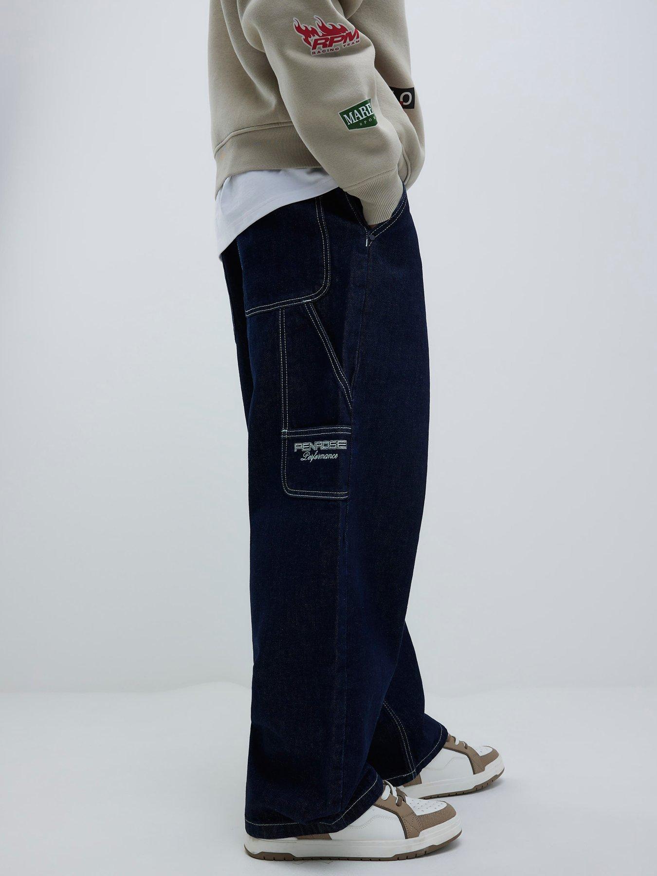 Image 3 of 6 of River Island Dark Montano Baggy Carpenter Jeans - Blue