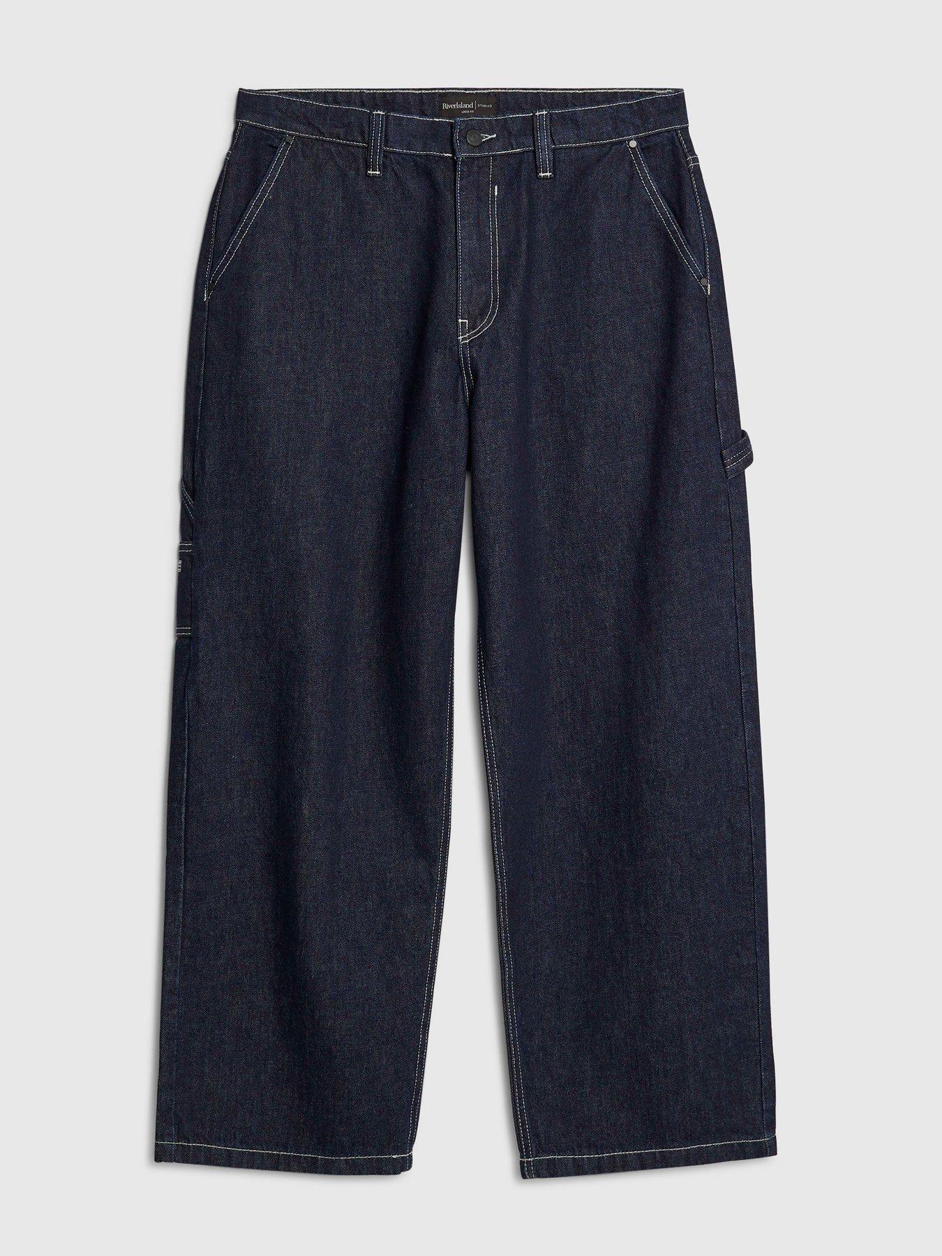 Image 5 of 6 of River Island Dark Montano Baggy Carpenter Jeans - Blue