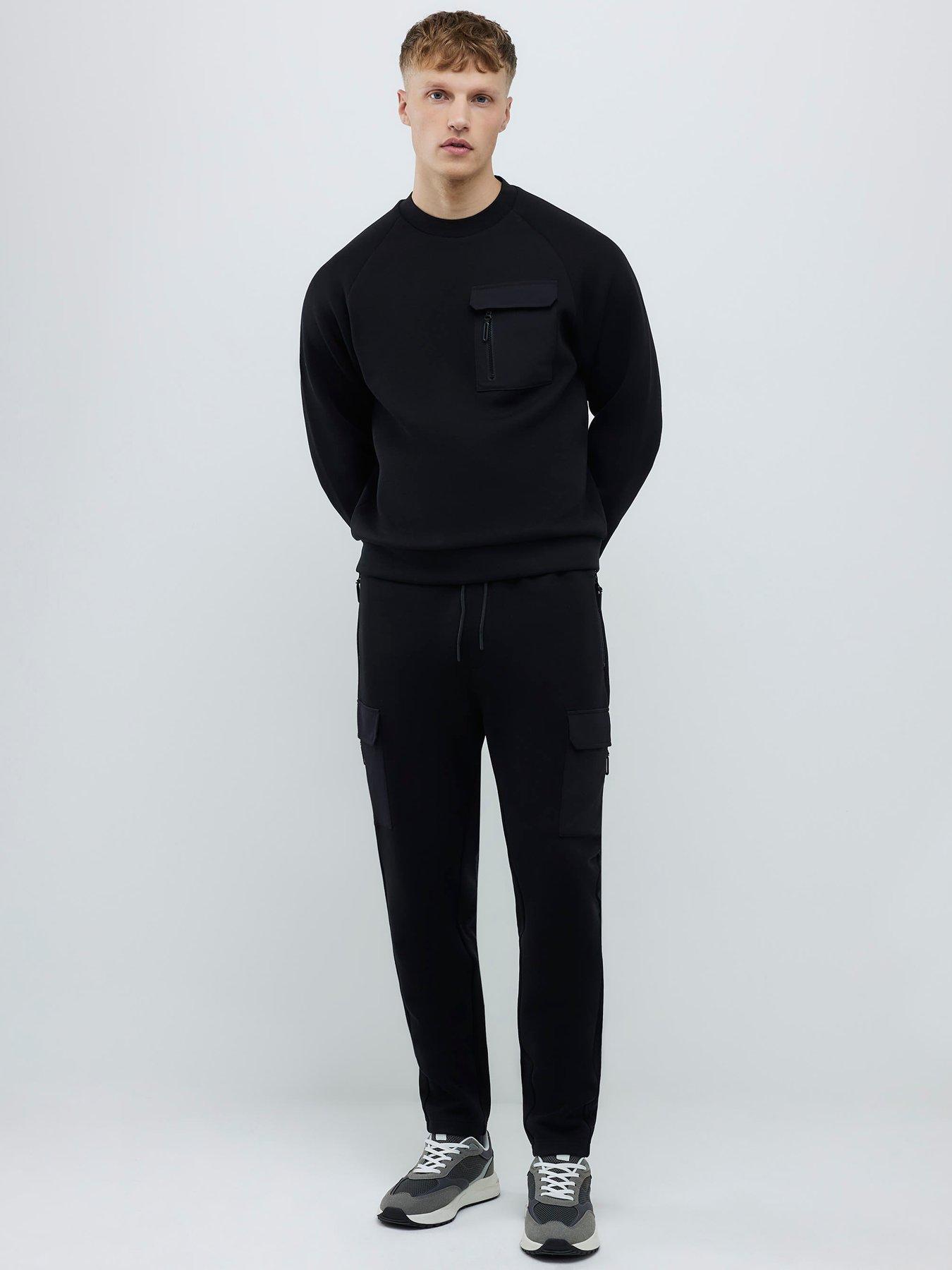  image of river-island-nylon-hybrid-crew-sweat-black