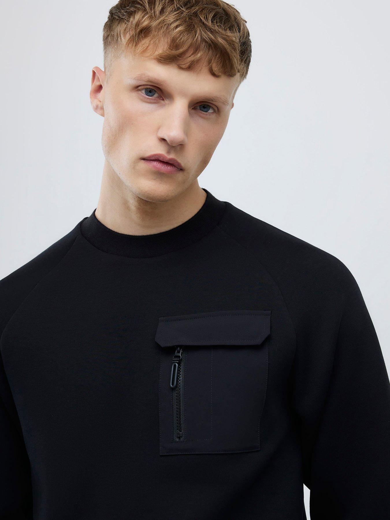  image of river-island-nylon-hybrid-crew-sweat-black