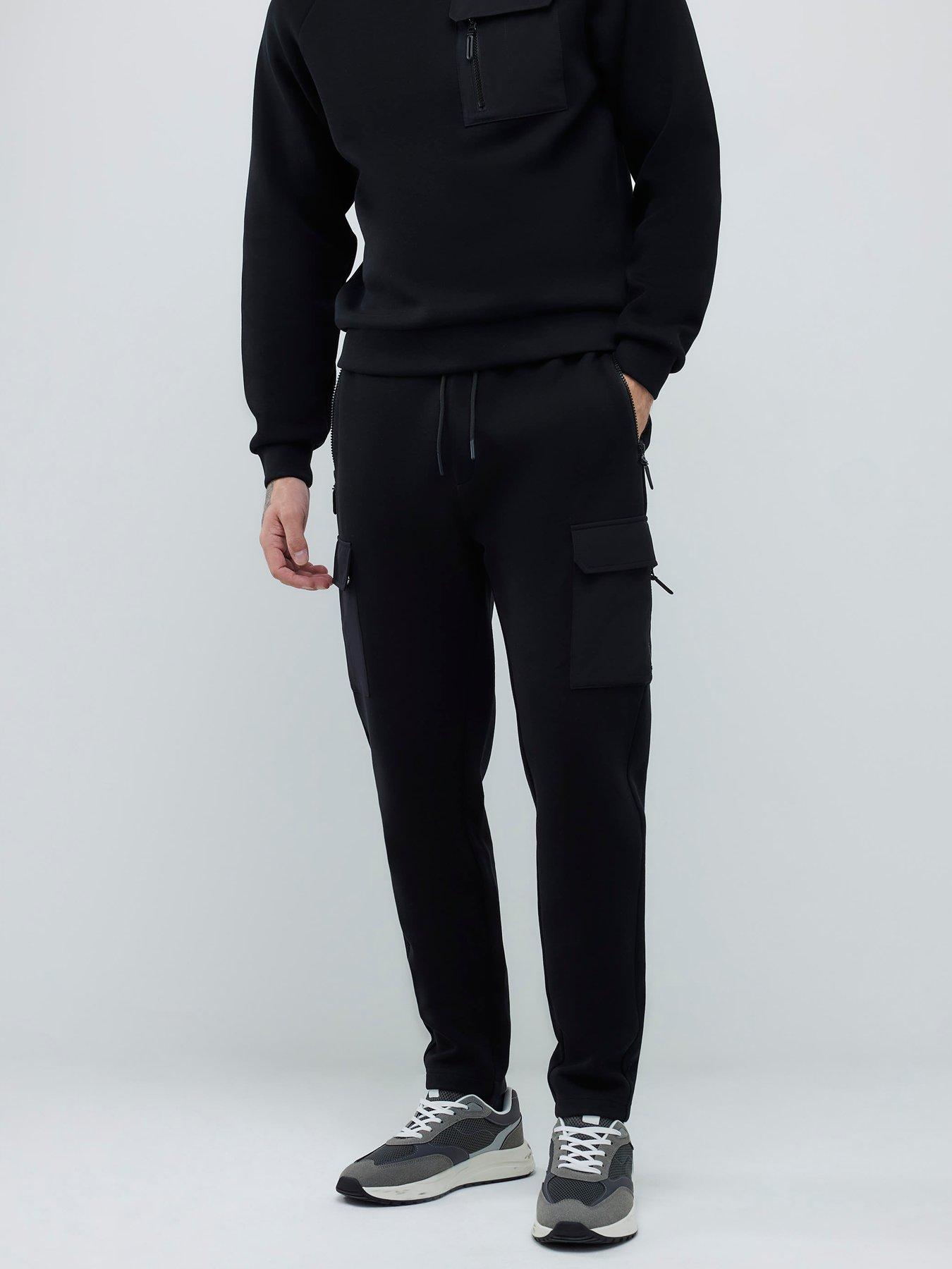 River Island Nylon Hybrid Joggers - Black